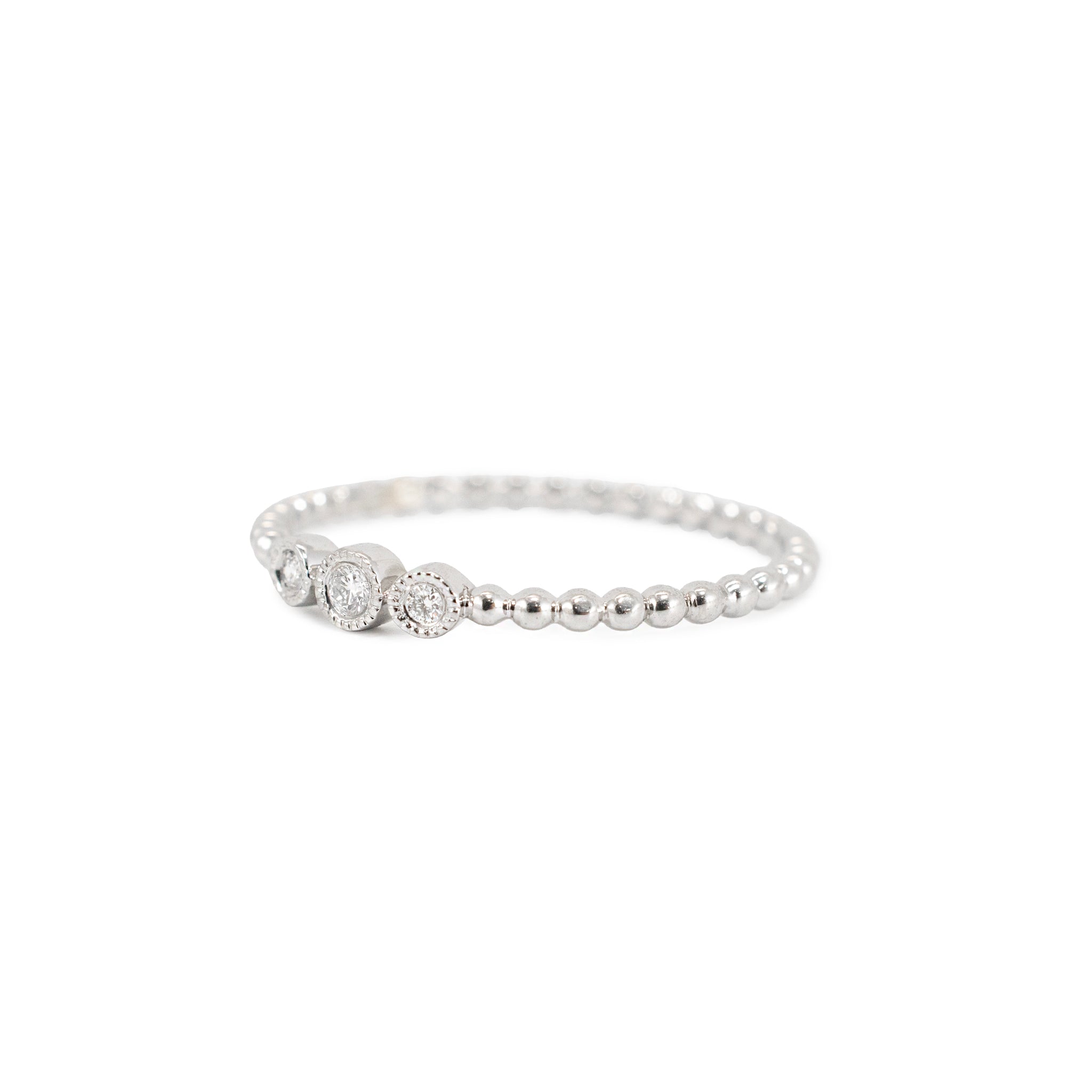 14K White Gold 0.03ctw Diamond Bezel Milgrain Beaded Band Ring
