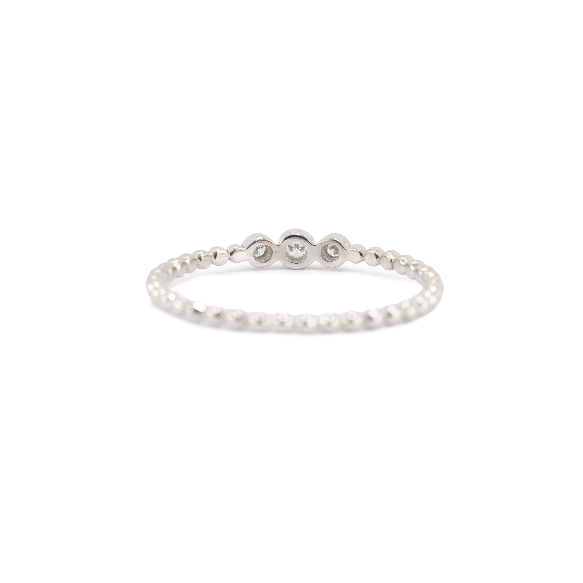 14K White Gold 0.03ctw Diamond Bezel Milgrain Beaded Band Ring