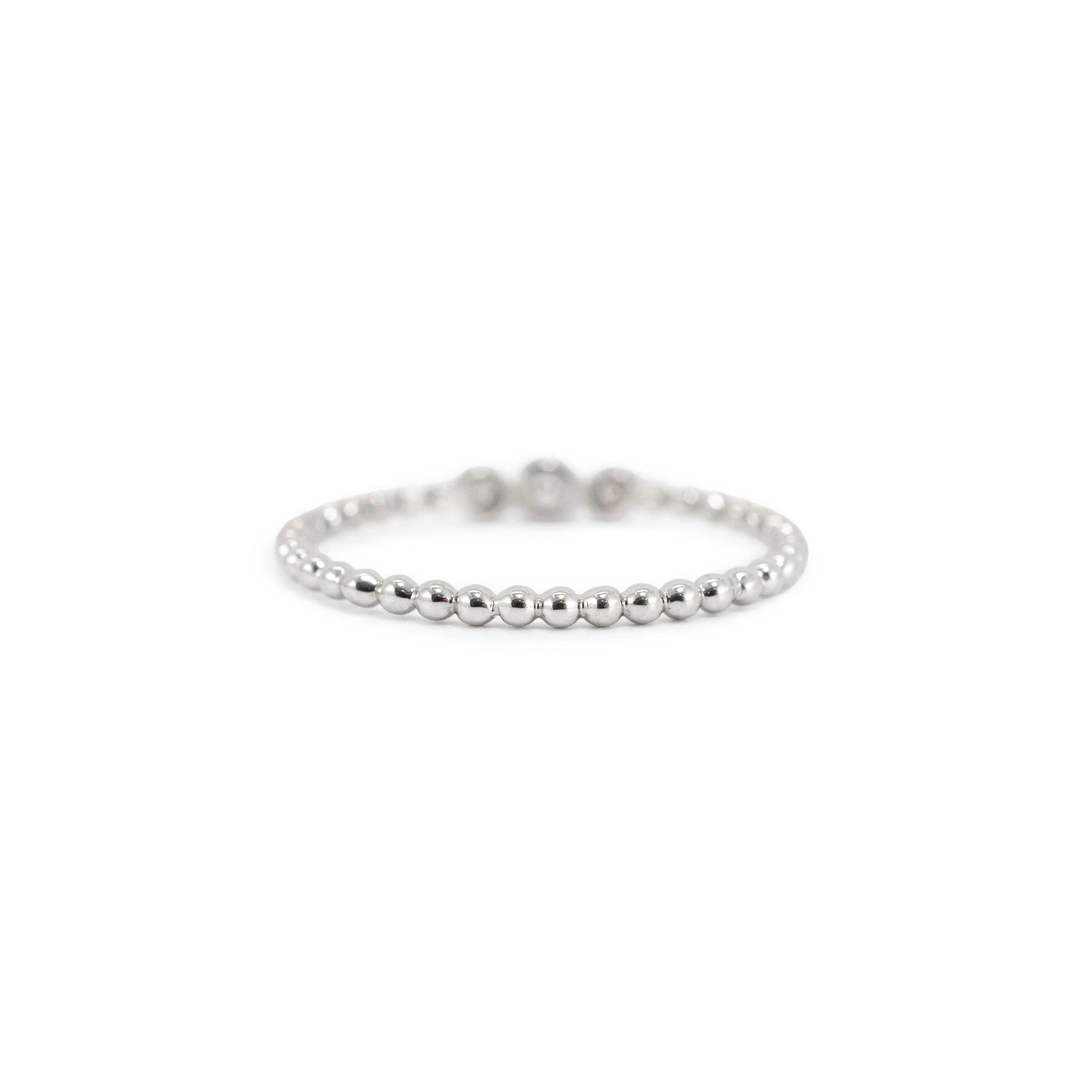 14K White Gold 0.03ctw Diamond Bezel Milgrain Beaded Band Ring
