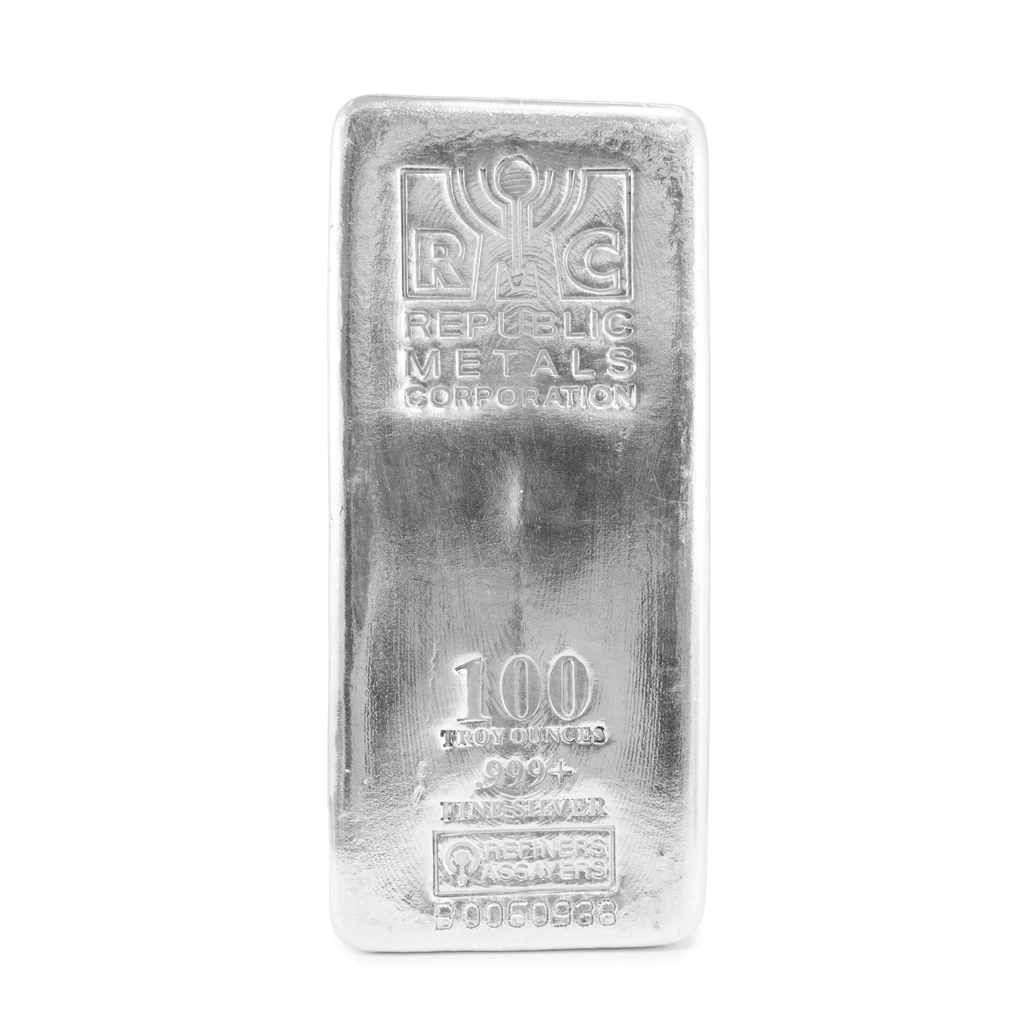 RMC - Republic Metals Corporation 999+ FINE SILVER 100 OZ BAR BULLION