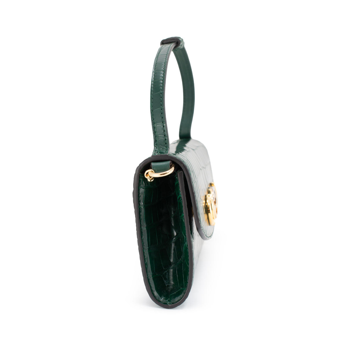 Gucci Zumi Green Crocodile Mini Chain Gold Hardware Flap Shoulder Bag
