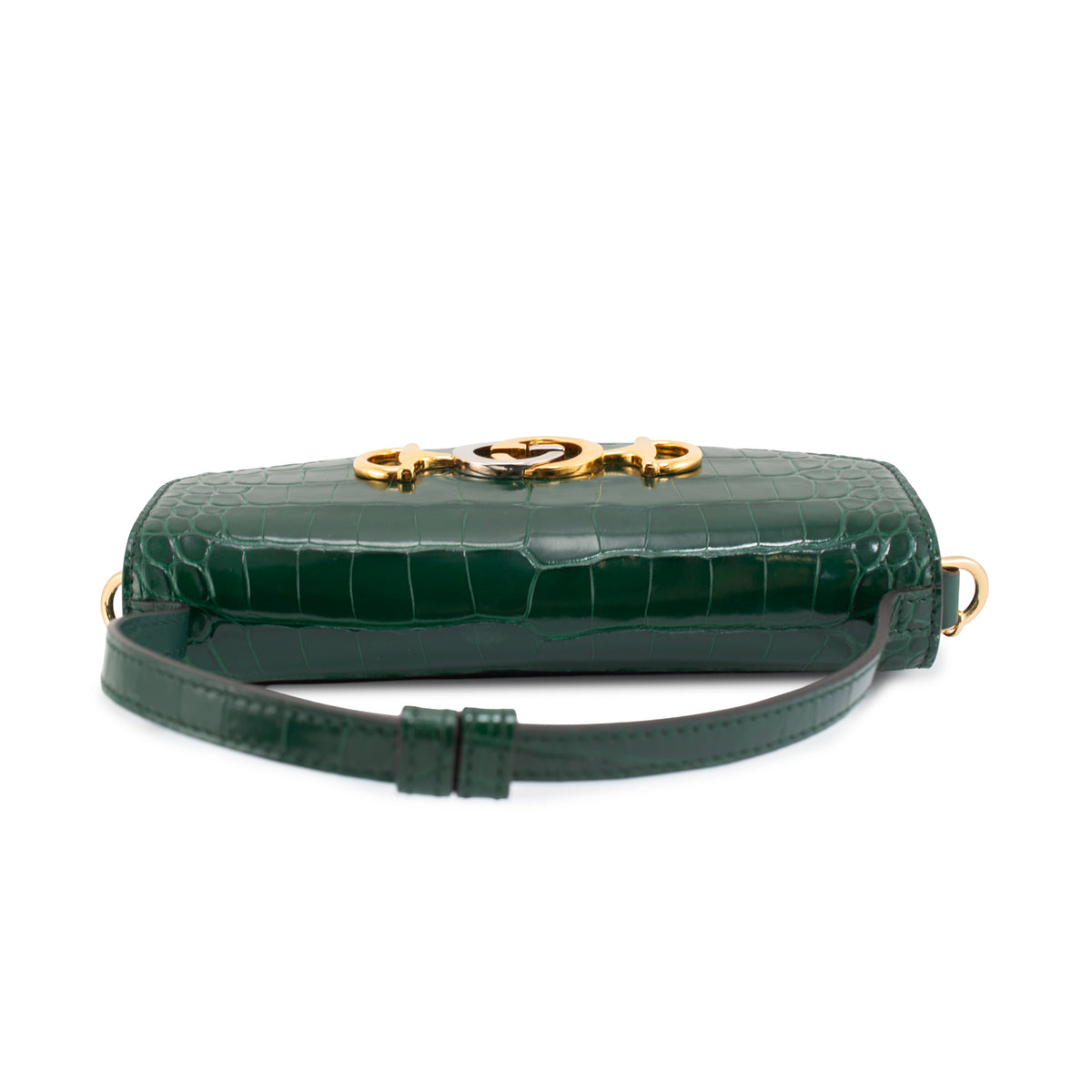 Gucci Zumi Green Crocodile Mini Chain Gold Hardware Flap Shoulder Bag