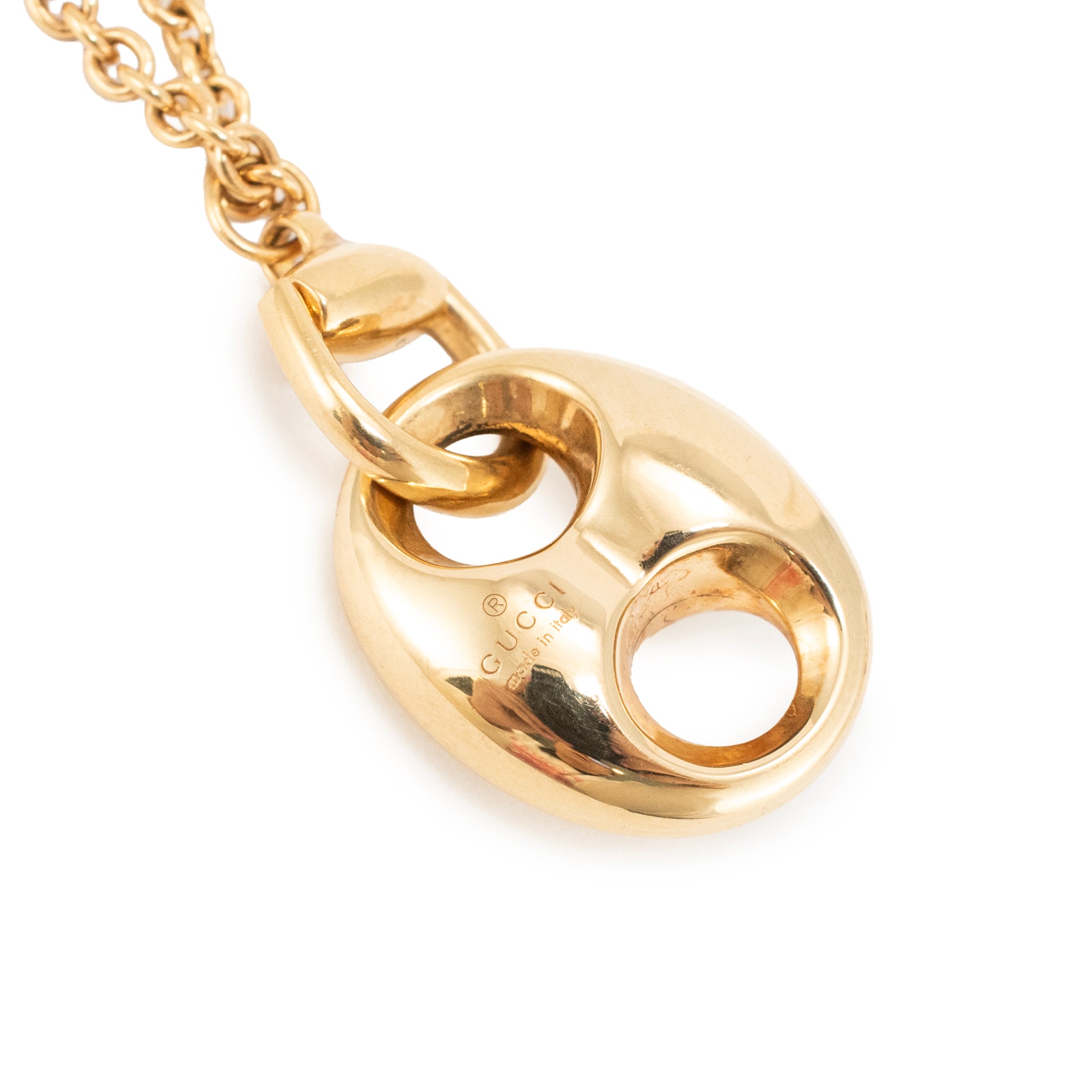 Gucci Horsebit Marina 18K Yellow Gold Cable Chain Gucci Link Pendant Necklace