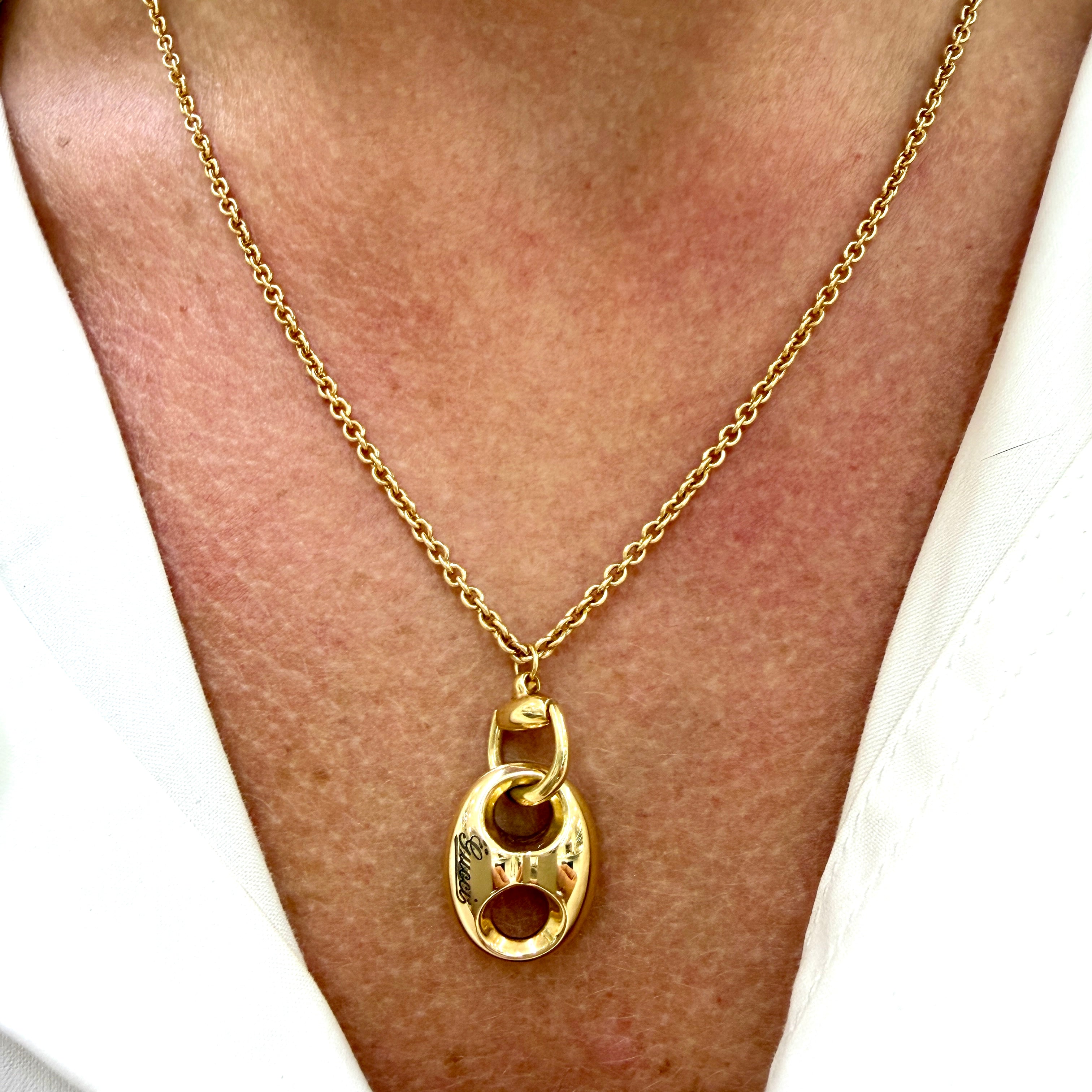 Gucci Horsebit Marina 18K Yellow Gold Cable Chain Gucci Link Pendant Necklace