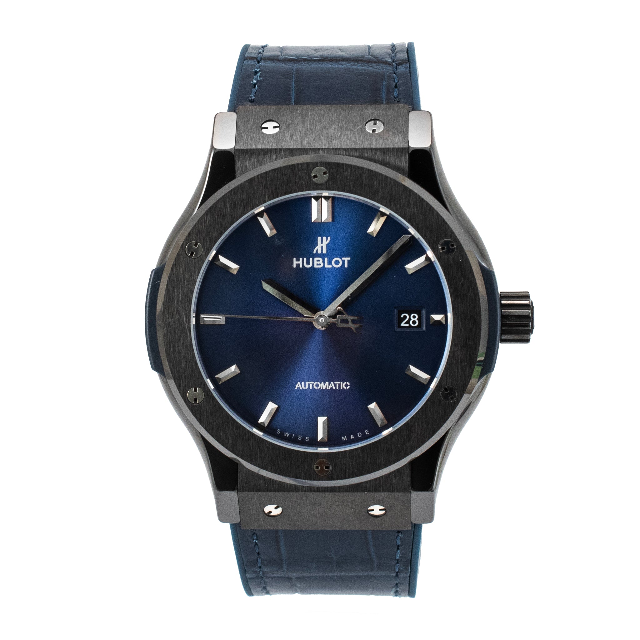 Hublot Classic Fusion 45MM 511.cm.7170.rx Titanium Blue Dial Black Ceramic Watch