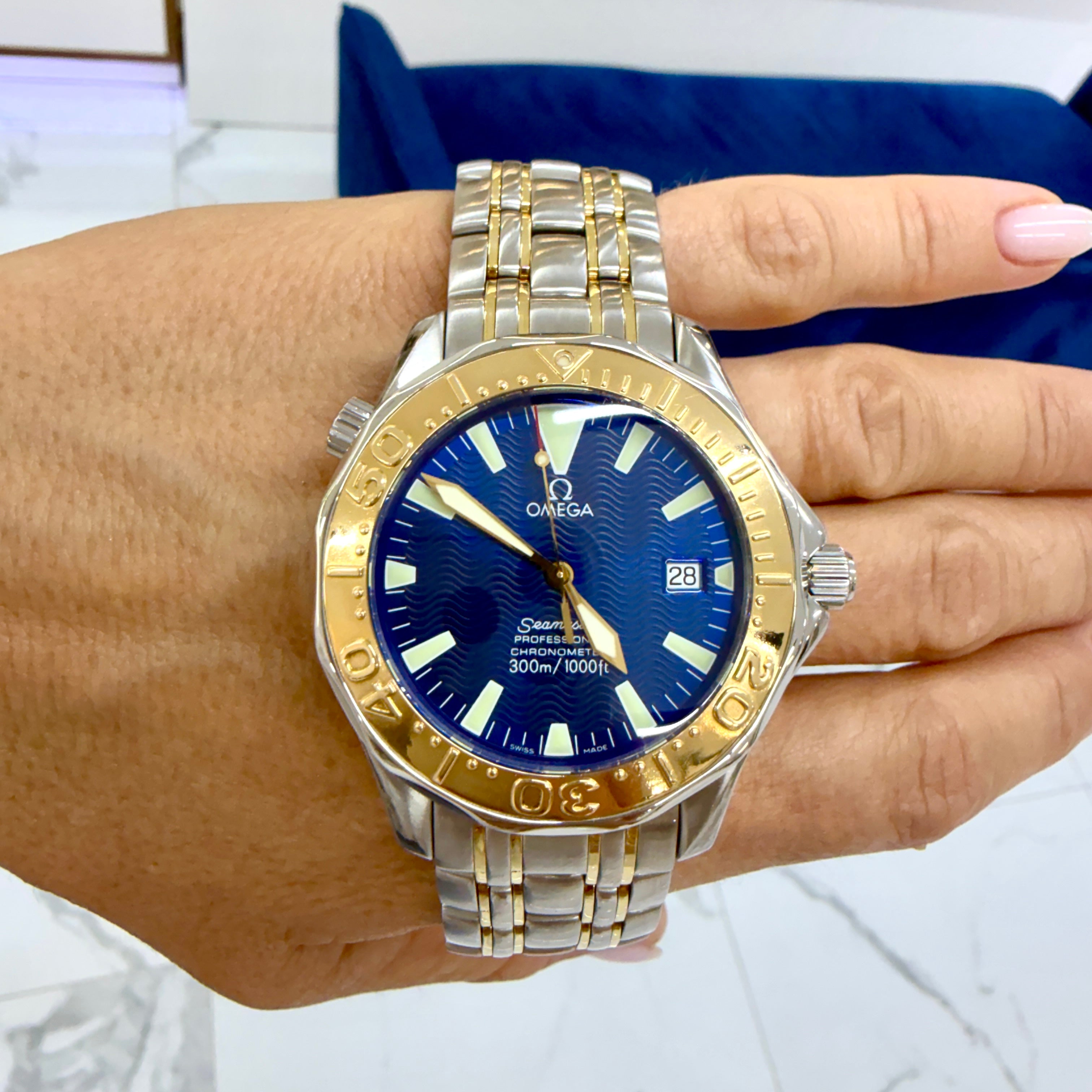 Omega Seamaster 41MM 2455.80.00 Gold & Steel Royal Blue Dial Automatic Watch