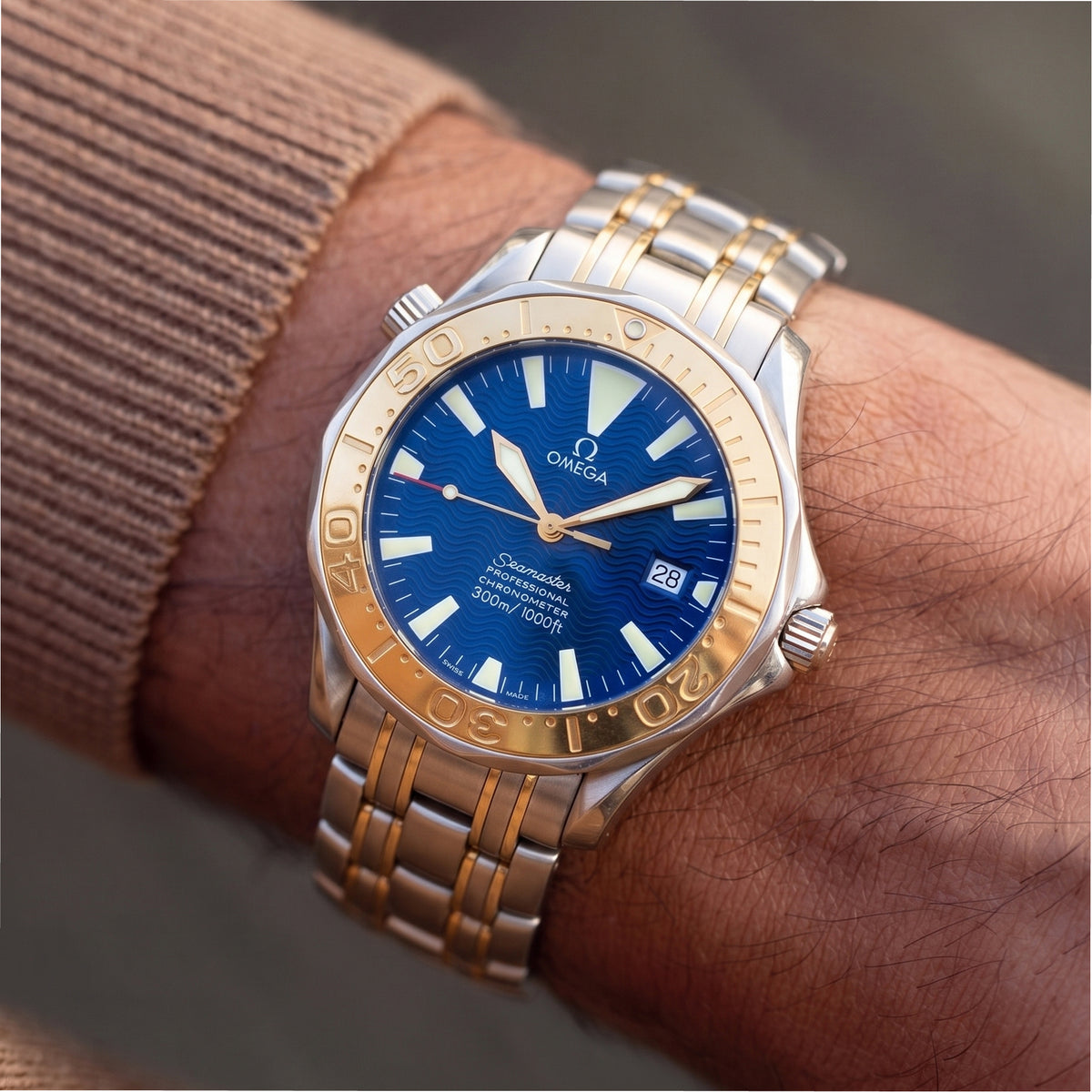 Omega Seamaster 41MM 2455.80.00 Gold & Steel Royal Blue Dial Automatic Watch