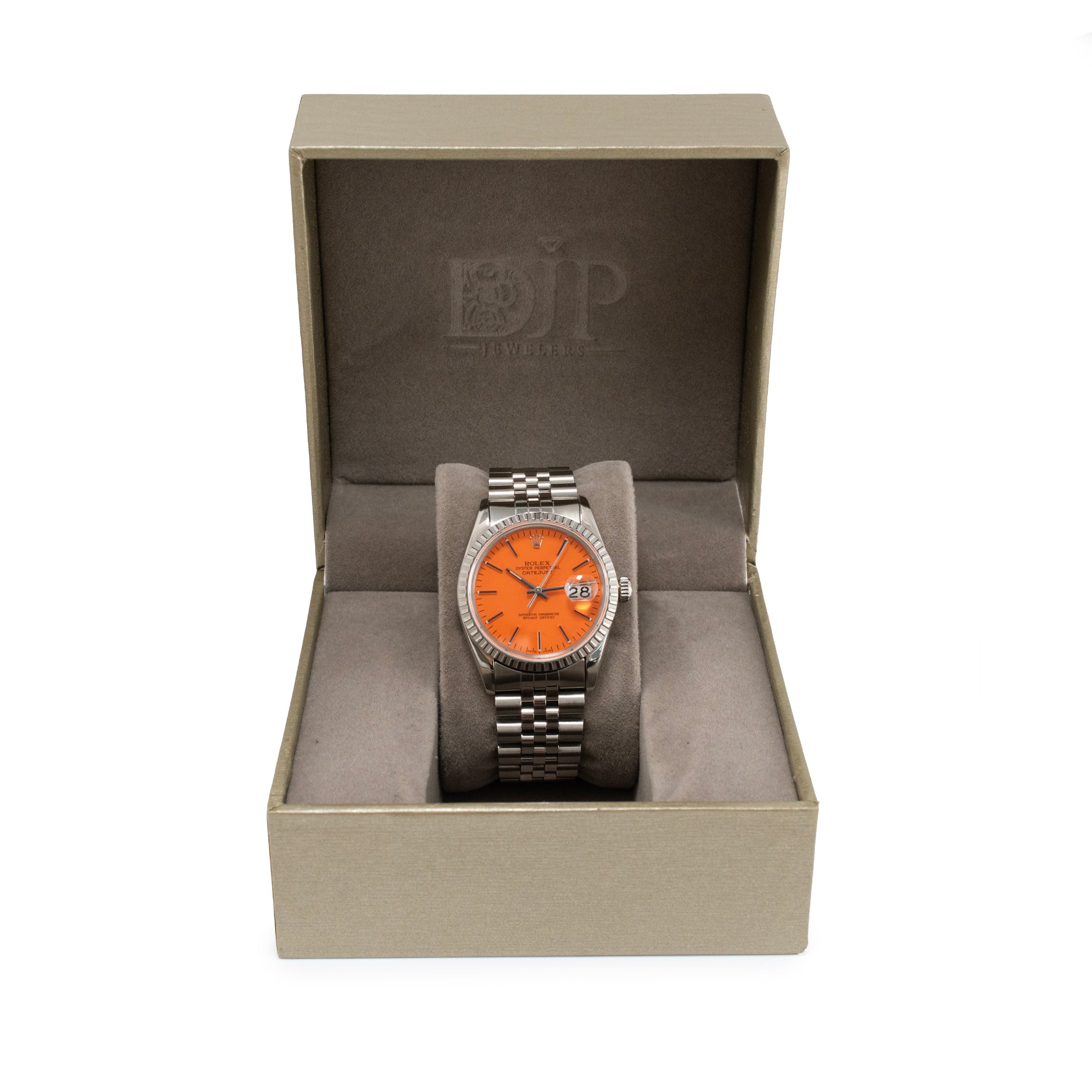 Rolex Datejust 36MM 16030 Fluted Jubilee Orange Dial Stainless Steel Watch