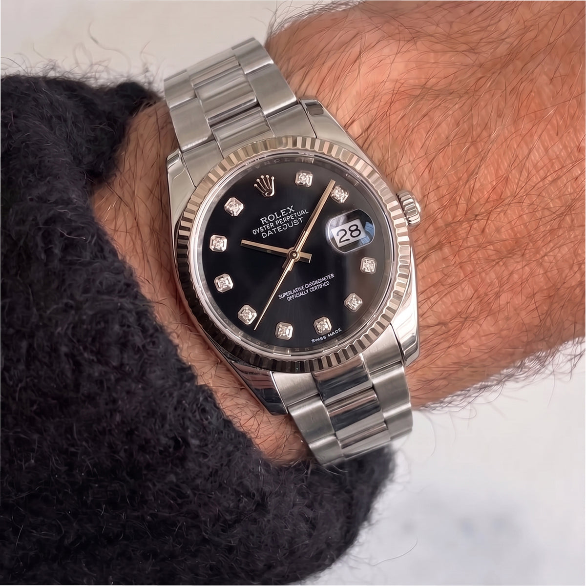 Rolex Datejust 36MM 116234 Black Diamond Dial Jubilee Gold Steel Watch