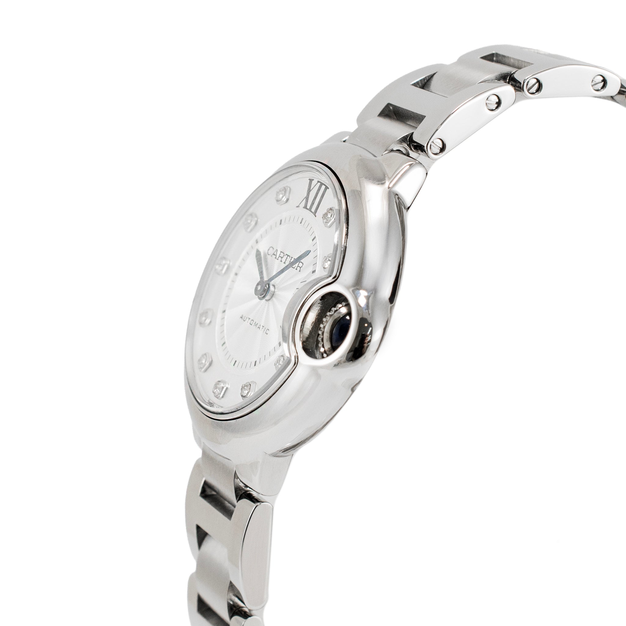 Ladies Cartier Ballon Bleu 33MM 3489 Silver Diamond Dial Steel Automatic Watch