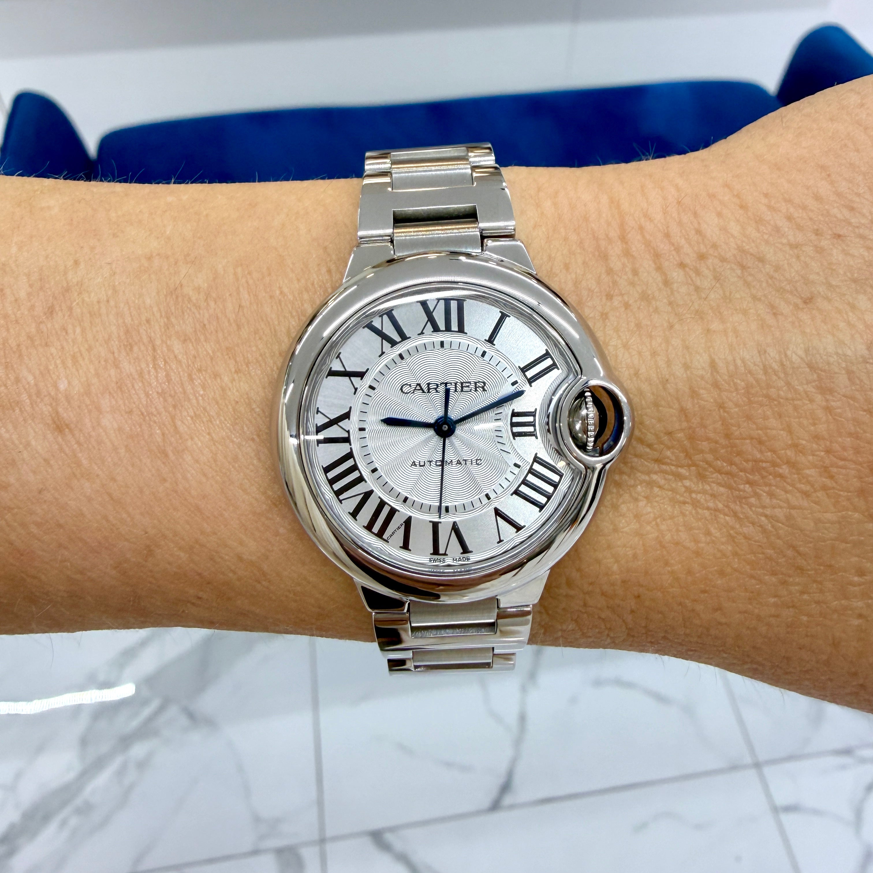 Ladies Cartier Ballon Bleu 33MM 3489 Roman Dial Steel Automatic Watch