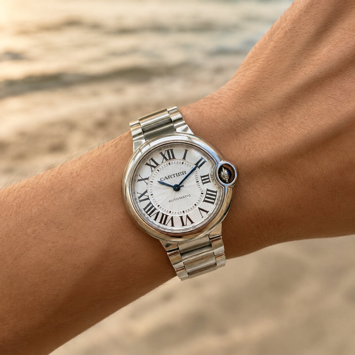 Ladies Cartier Ballon Bleu 33MM 3489 Roman Dial Steel Automatic Watch