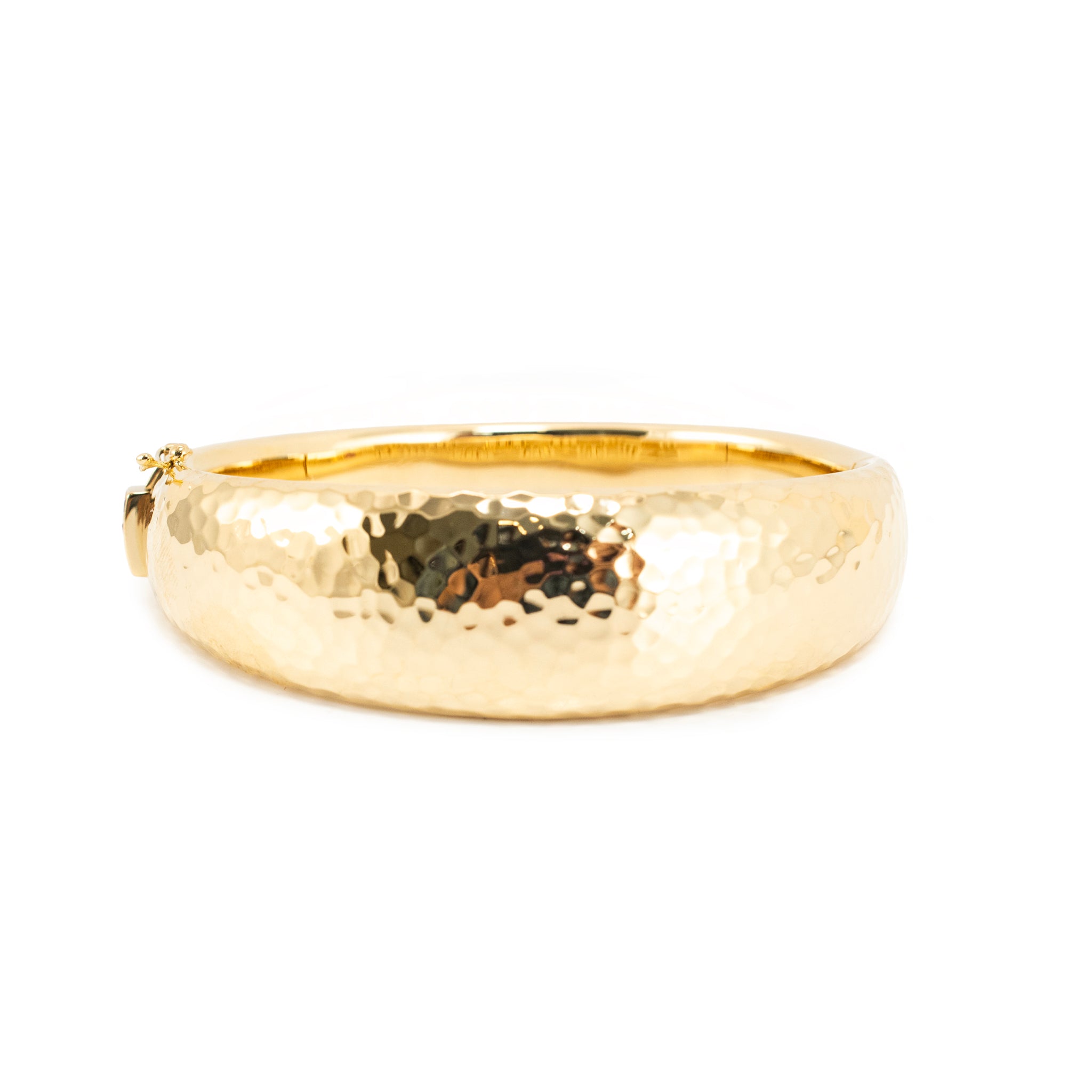 Ladies Roberto Coin Martellato Collection 18K Yellow Gold Hammered Ruby Hinged Bangle Bracelet