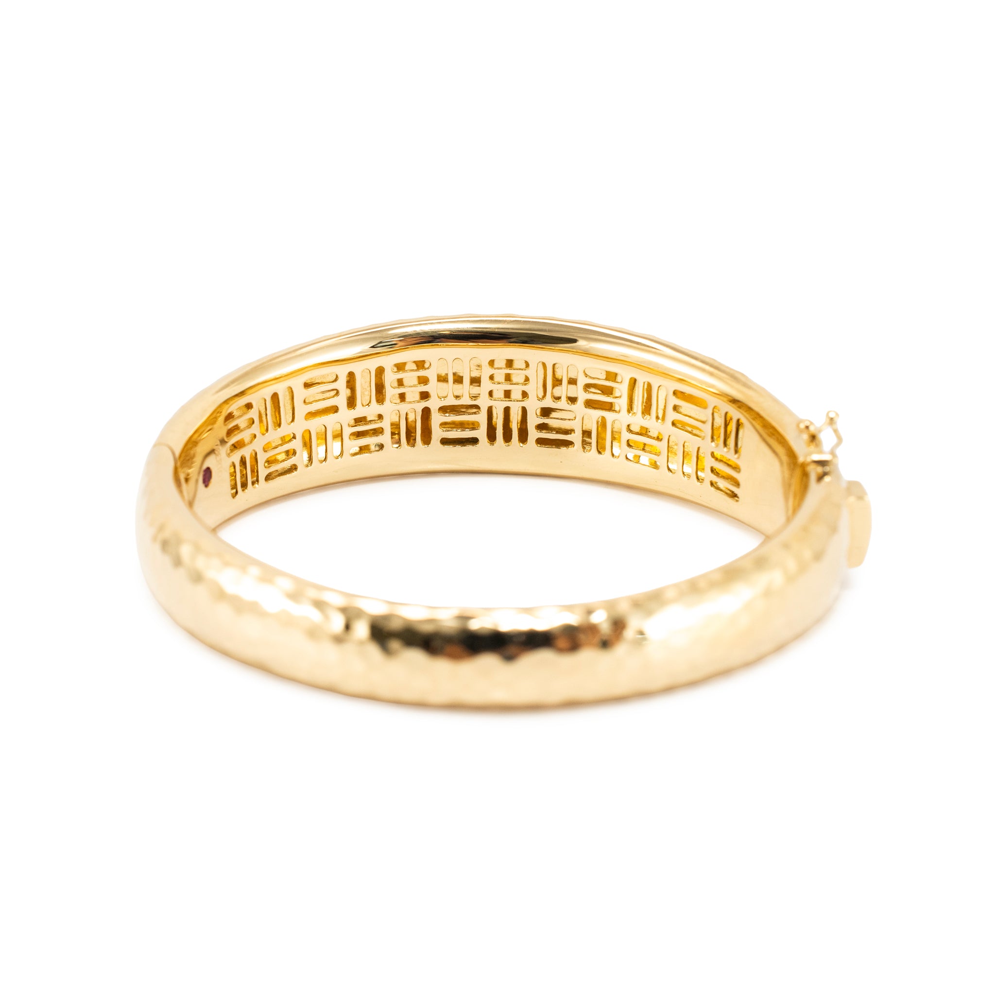 Ladies Roberto Coin Martellato Collection 18K Yellow Gold Hammered Ruby Hinged Bangle Bracelet
