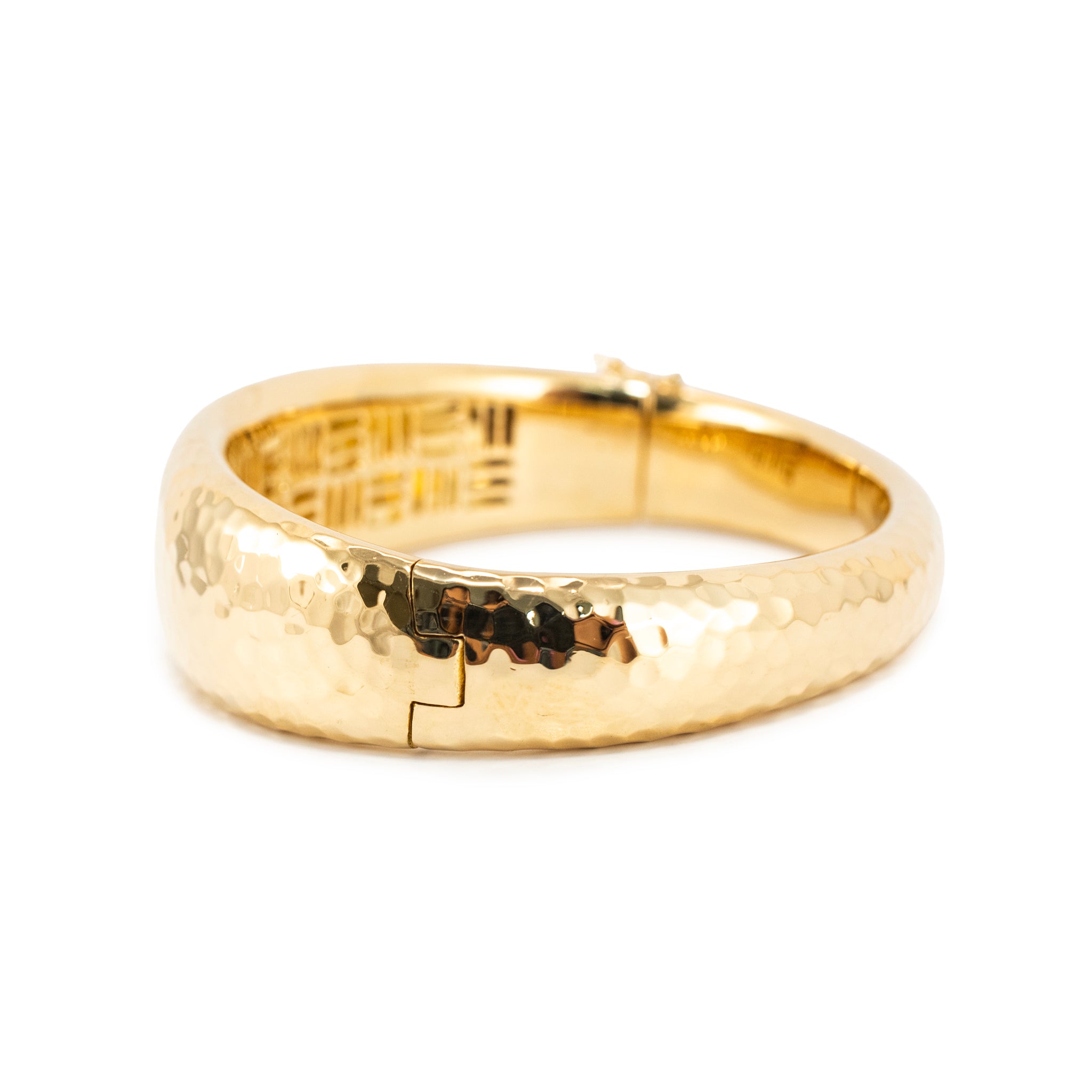 Ladies Roberto Coin Martellato Collection 18K Yellow Gold Hammered Ruby Hinged Bangle Bracelet