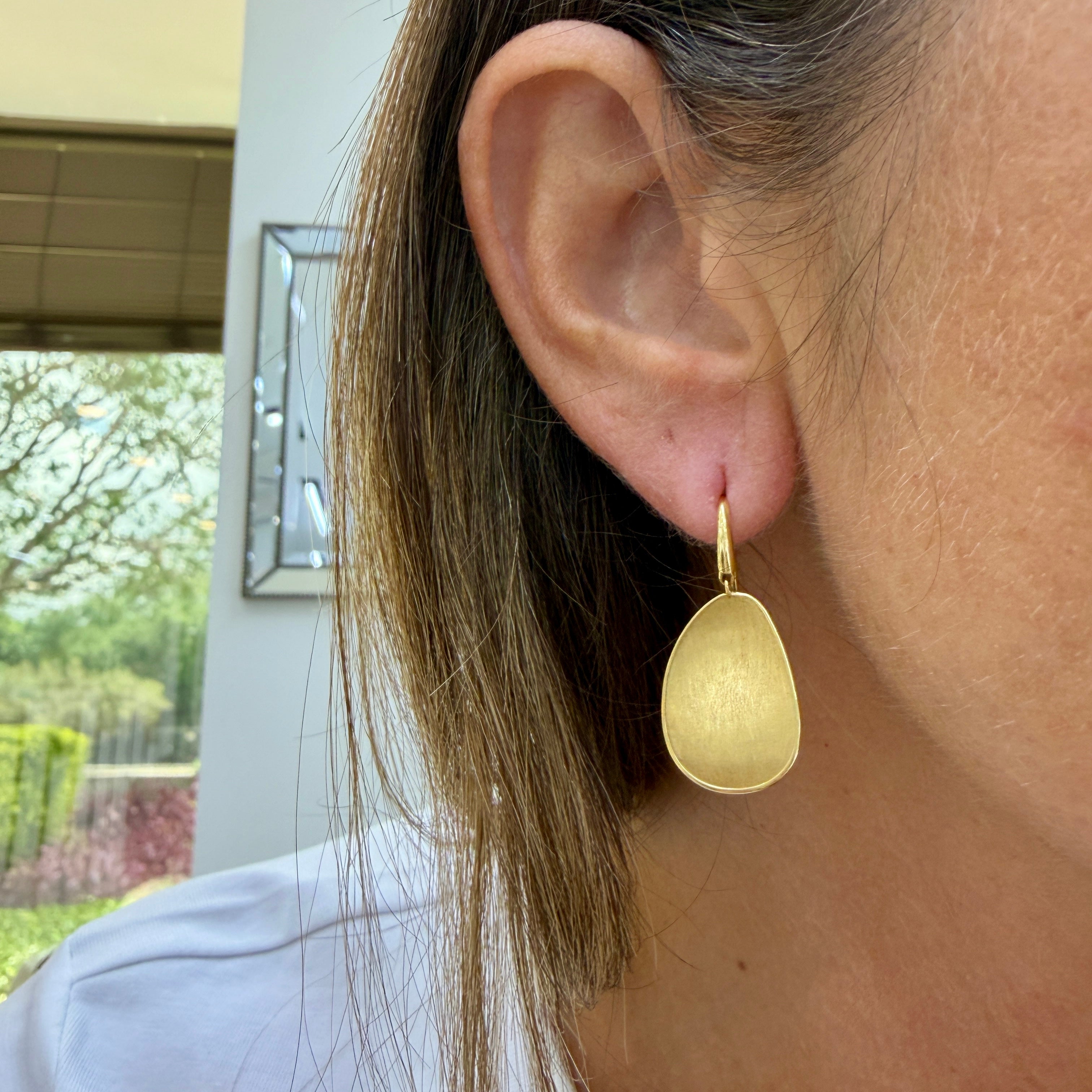 Marco Bicego Lunaria 18K Yellow Gold Petal Brushed Drop Dangle Earrings