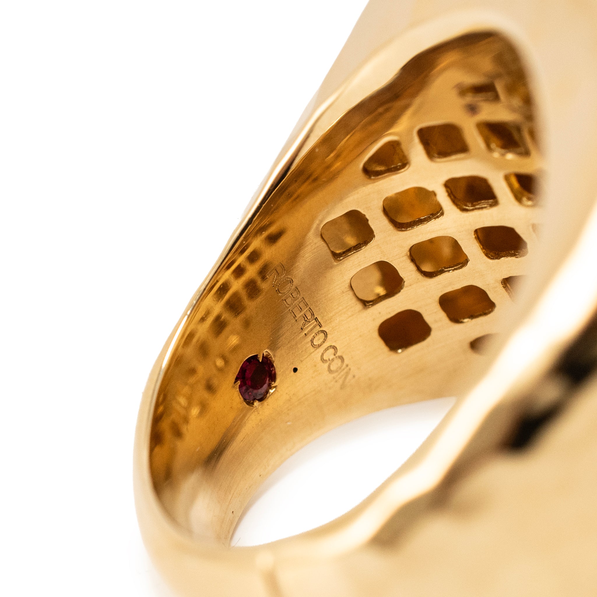 Roberto Coin Martellato 18K Yellow Gold Hammered Dome Ruby Cocktail Ring