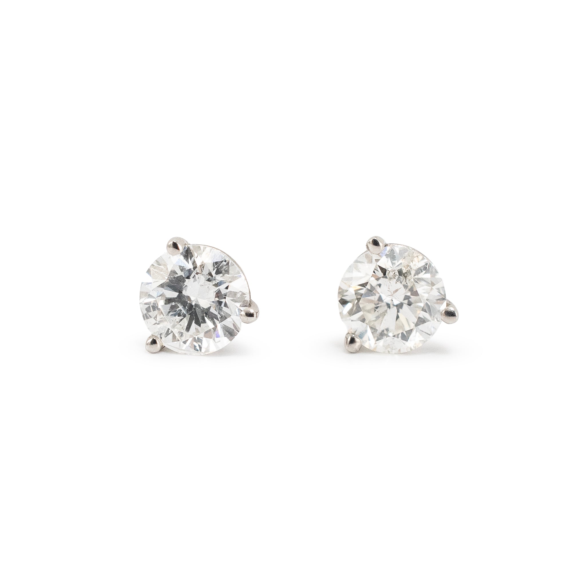 14K White Gold 0.85ct Round Diamond 3-Prong Martini Set Petite Stud Earrings