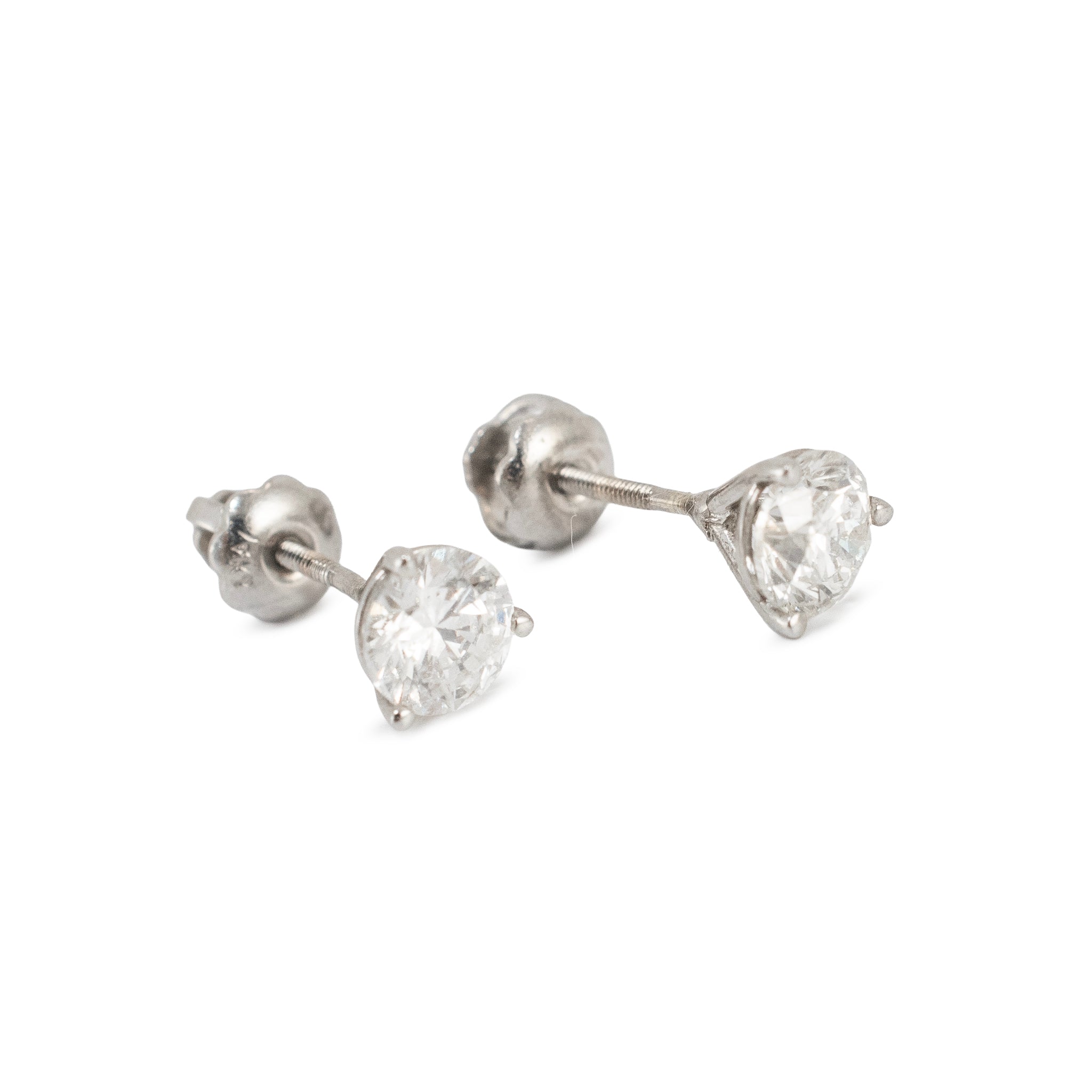 14K White Gold 0.85ct Round Diamond 3-Prong Martini Set Petite Stud Earrings