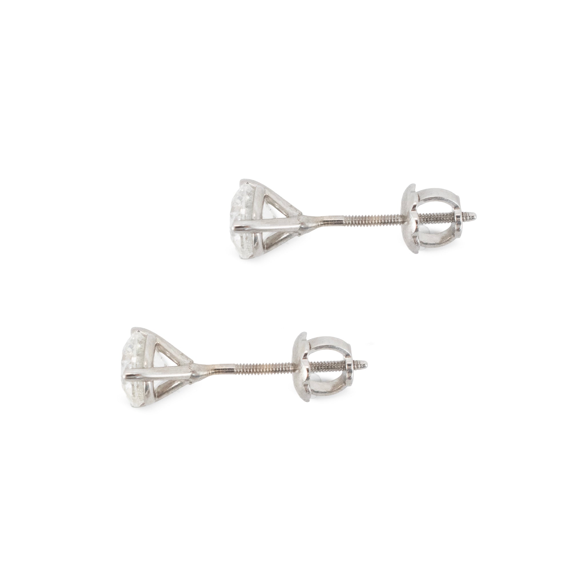 14K White Gold 0.85ct Round Diamond 3-Prong Martini Set Petite Stud Earrings