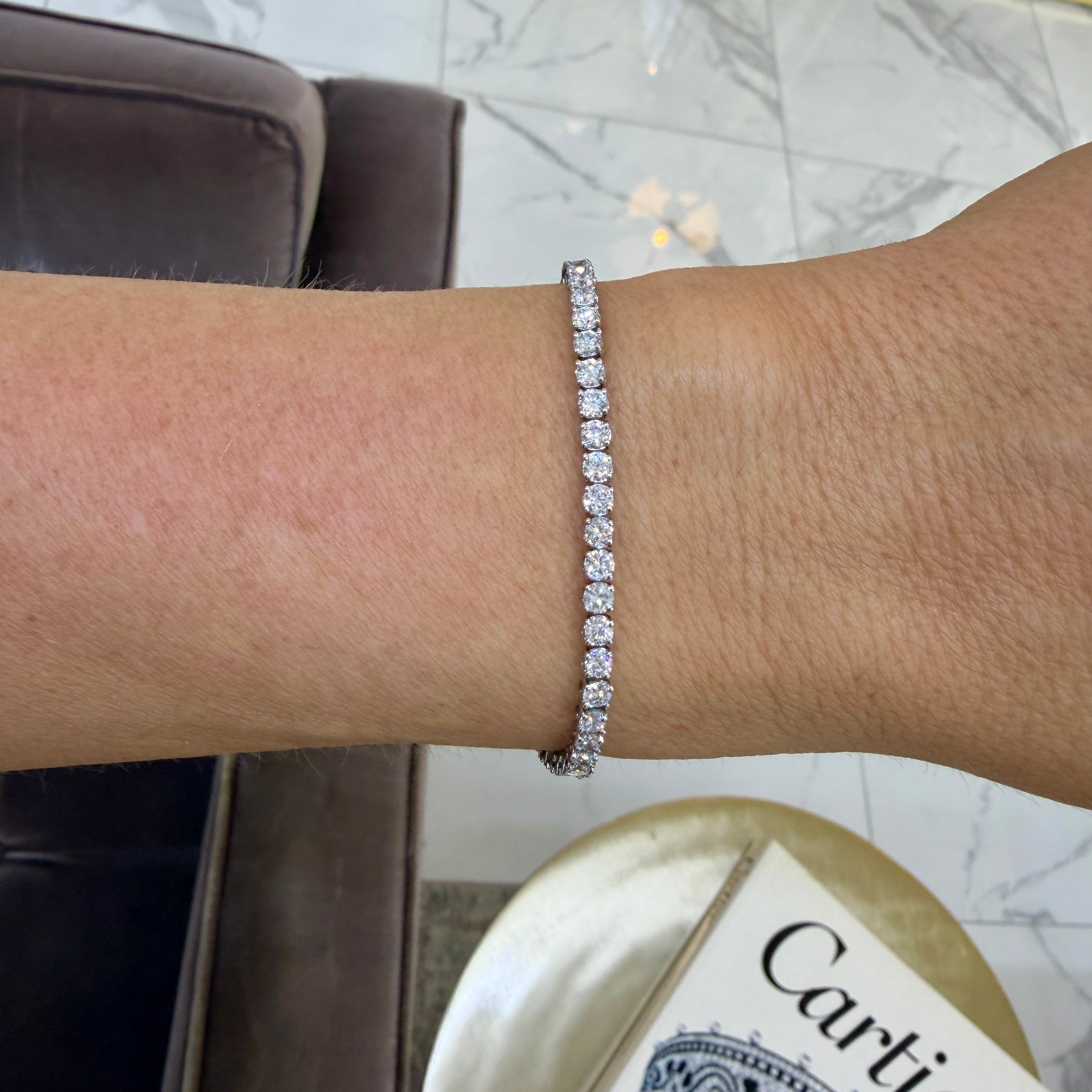 14K White Gold 5.70 Ctw Round Brilliant Lab Grown Diamond Tennis Bracelet