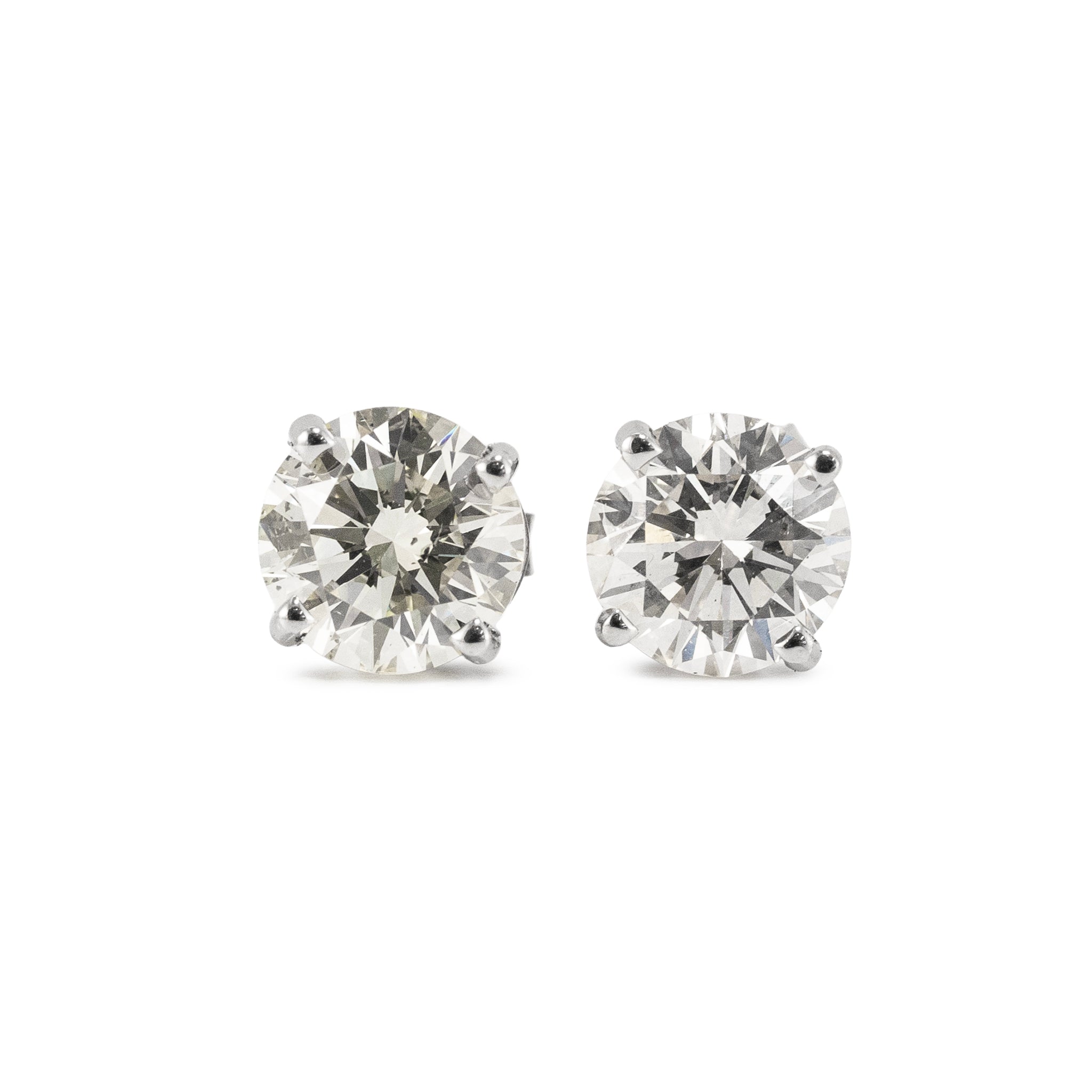 Unisex 14K White Gold 2.14ctw Round Cut Diamond 4 Prong Push Back Stud Earrings