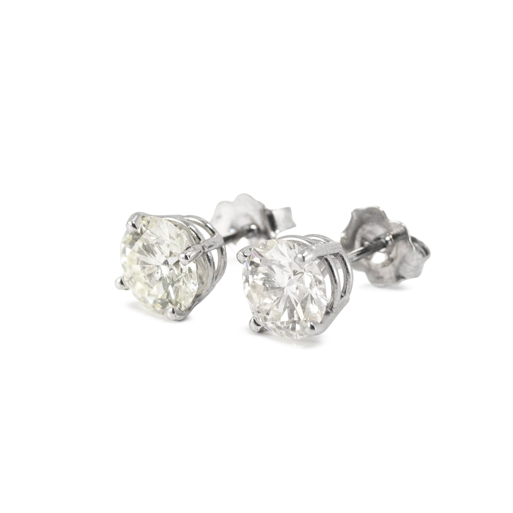 Unisex 14K White Gold 2.14ctw Round Cut Diamond 4 Prong Push Back Stud Earrings
