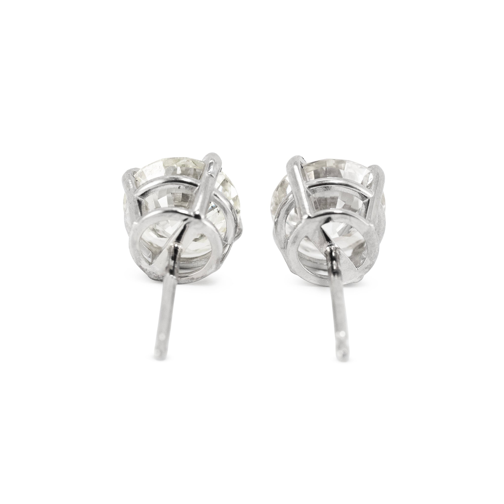 Unisex 14K White Gold 2.14ctw Round Cut Diamond 4 Prong Push Back Stud Earrings