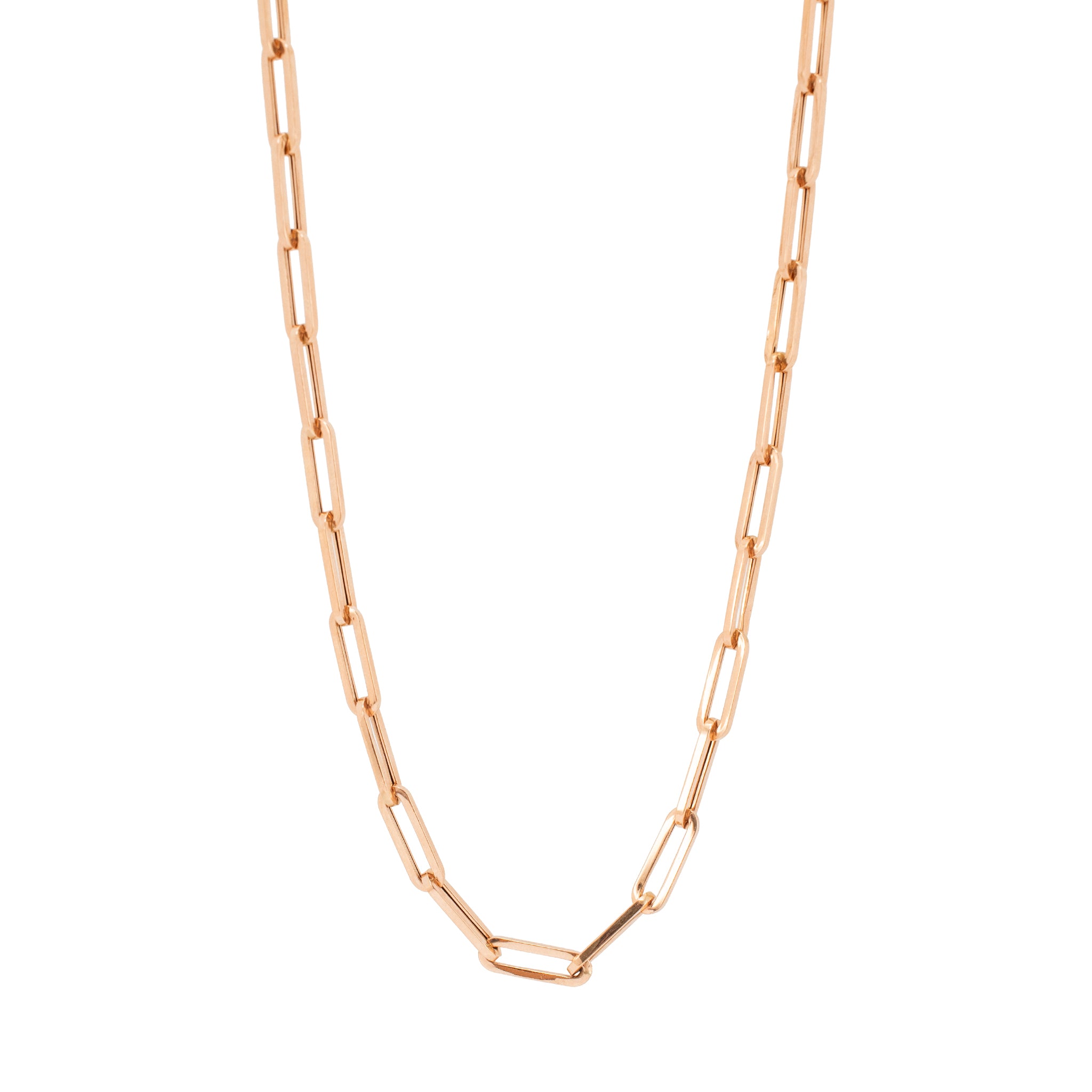 Unisex 14K Rose Gold 5.20mm Oval Paper Clip Link Chain Necklace