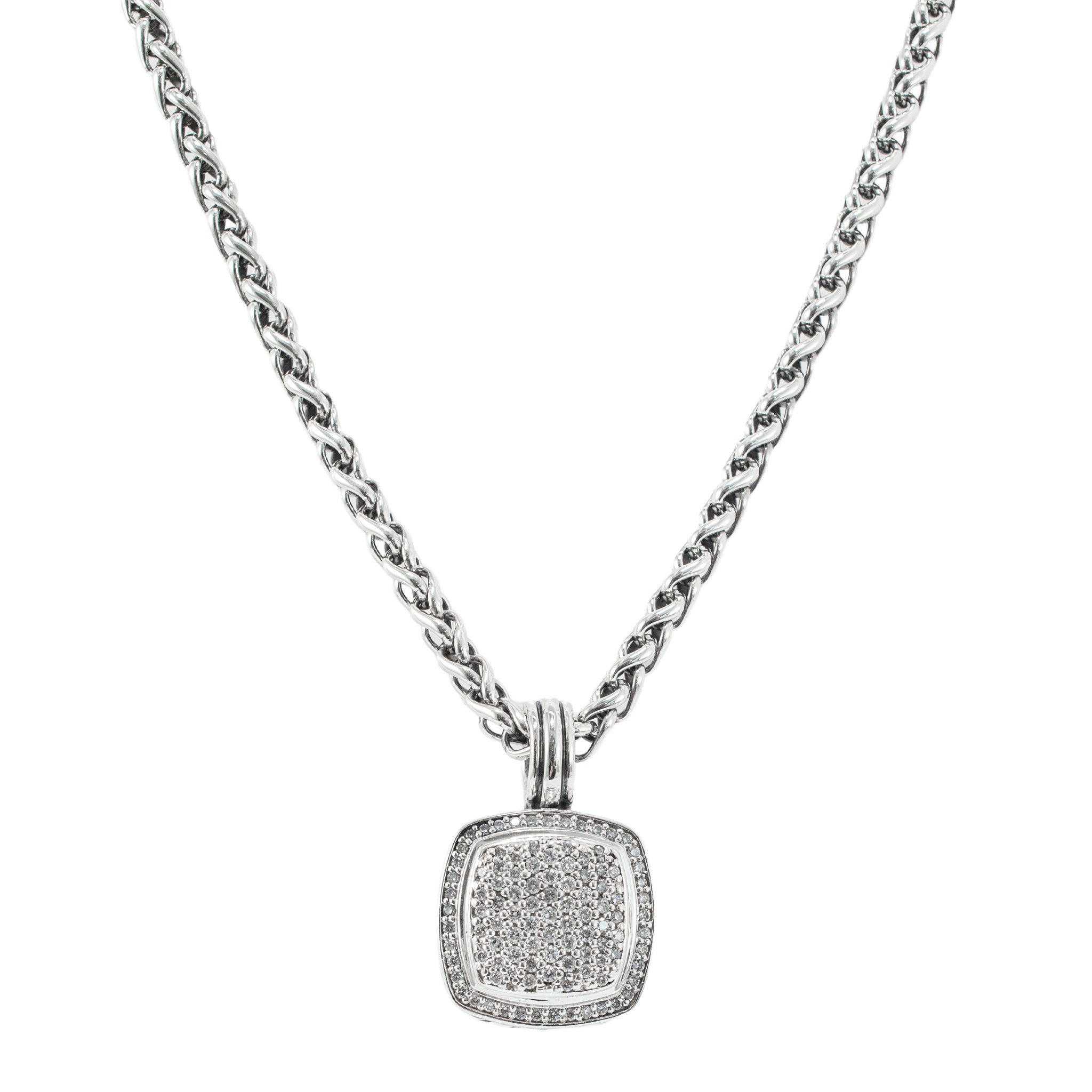 David Yurman Albion 925 Sterling Silver 1.07ctw Diamond Wheat Pendant Necklace