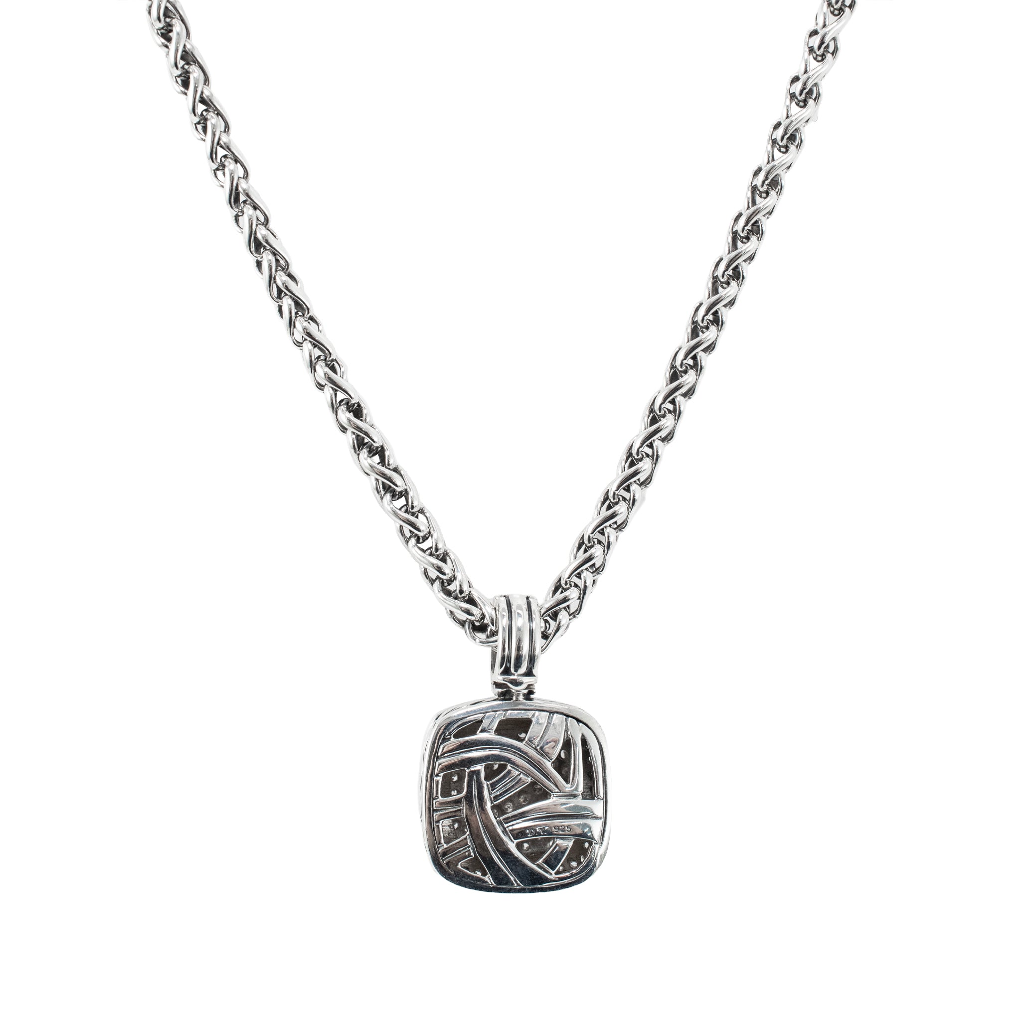 David Yurman Albion 925 Sterling Silver 1.07ctw Diamond Wheat Pendant Necklace