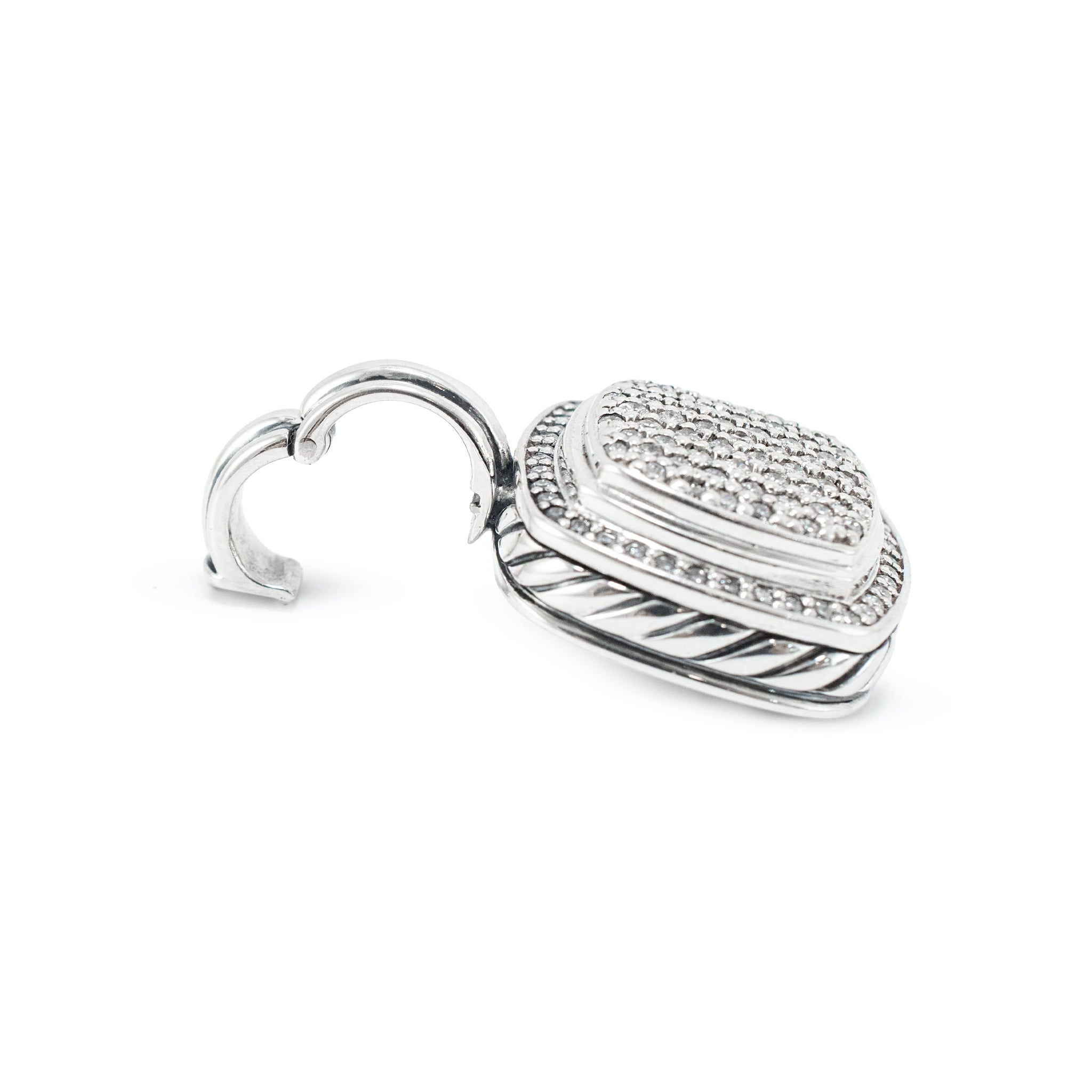 David Yurman Albion 925 Sterling Silver 1.07ctw Diamond Wheat Pendant Necklace