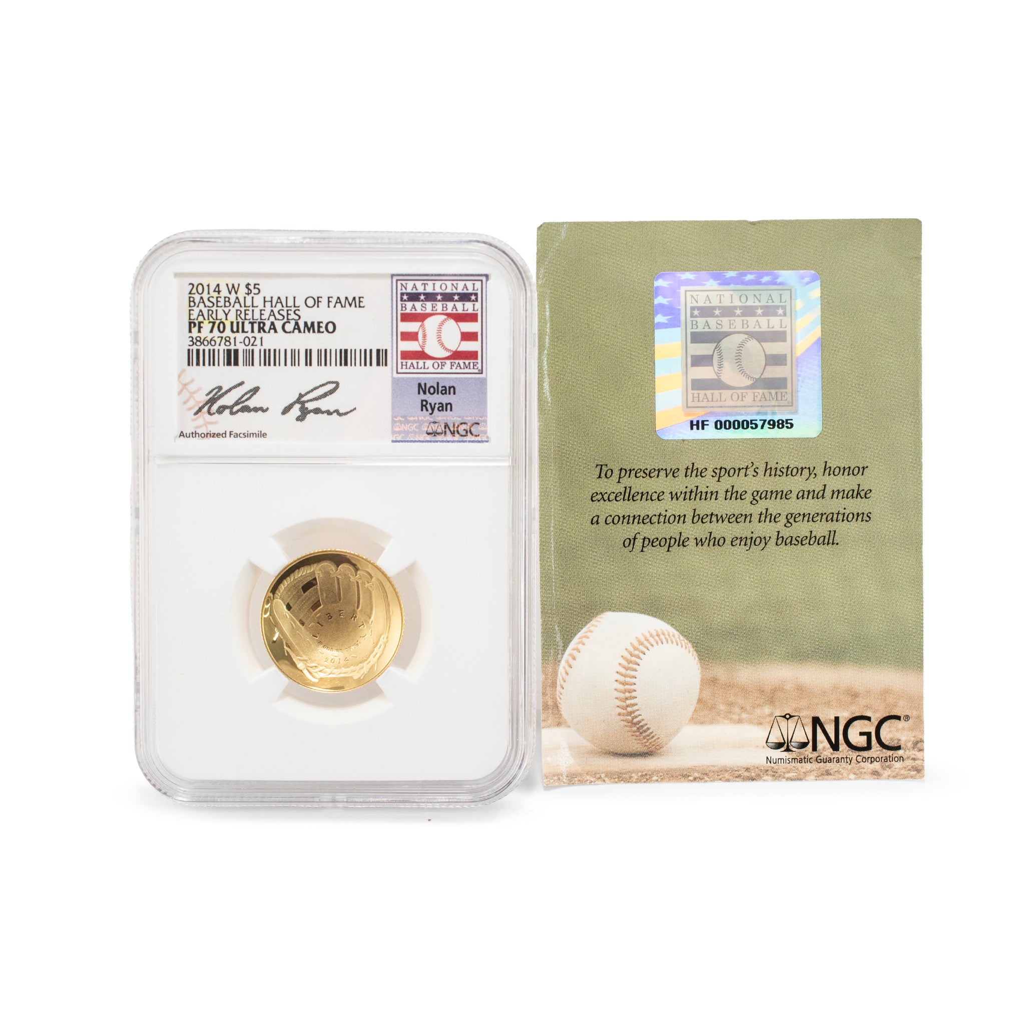 2014 W $5 NGC PF 70 Ultra Cameo Gold Baseball Hall of Fame Bullion Med