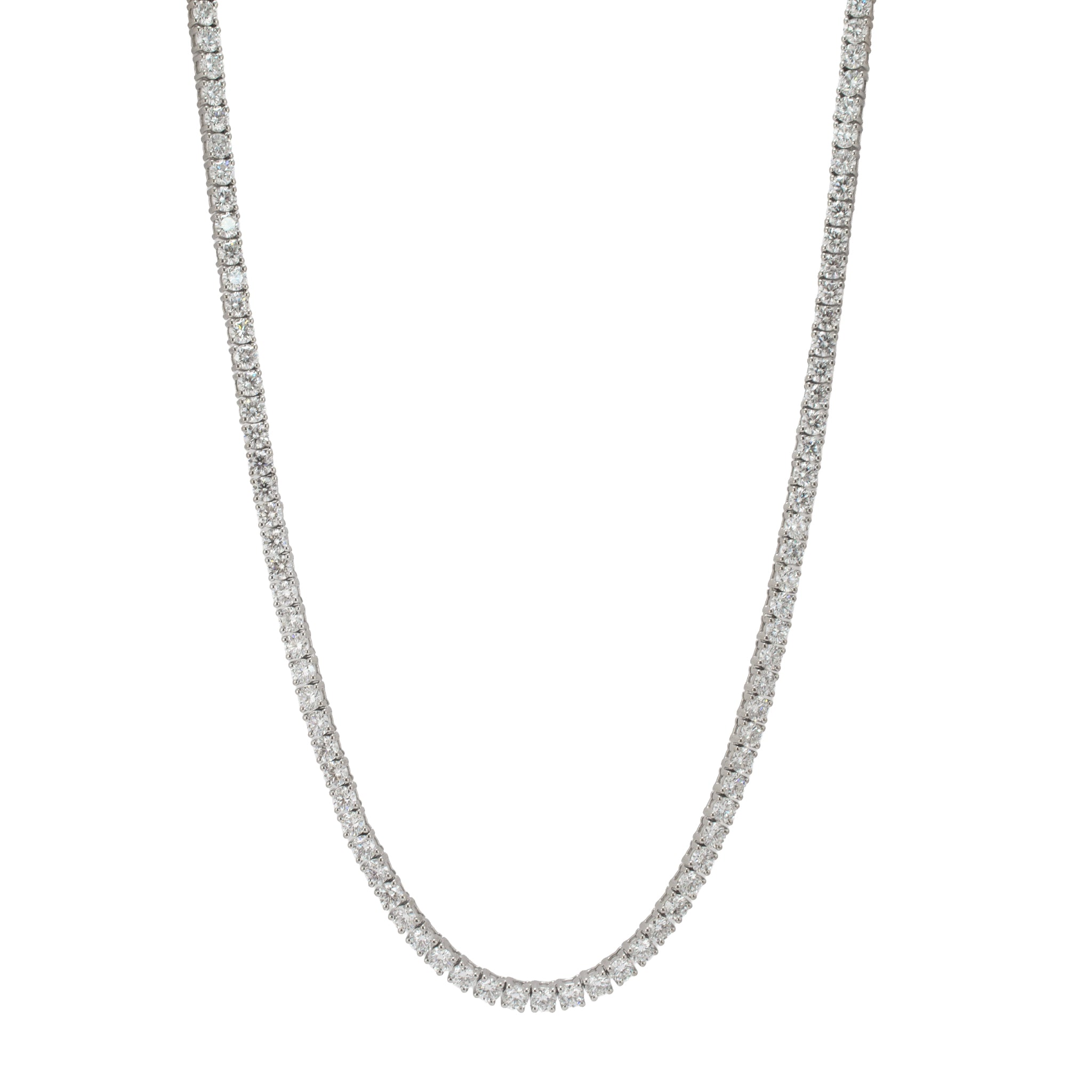 Unisex 14K White Gold 4-Prong 17.70ctw Lab Grown Diamond Tennis Chain Necklace
