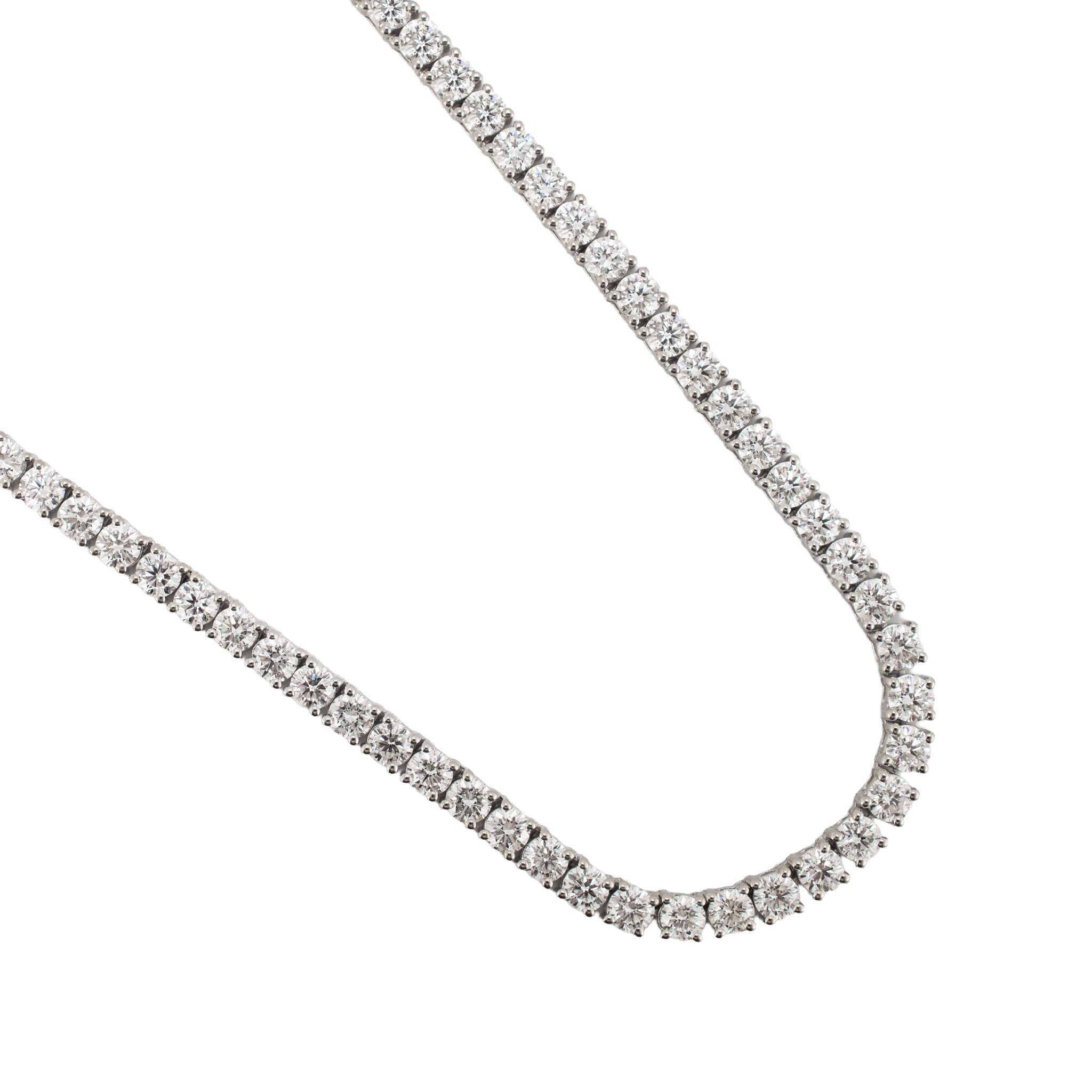 Unisex 14K White Gold 4-Prong 17.70ctw Lab Grown Diamond Tennis Chain Necklace