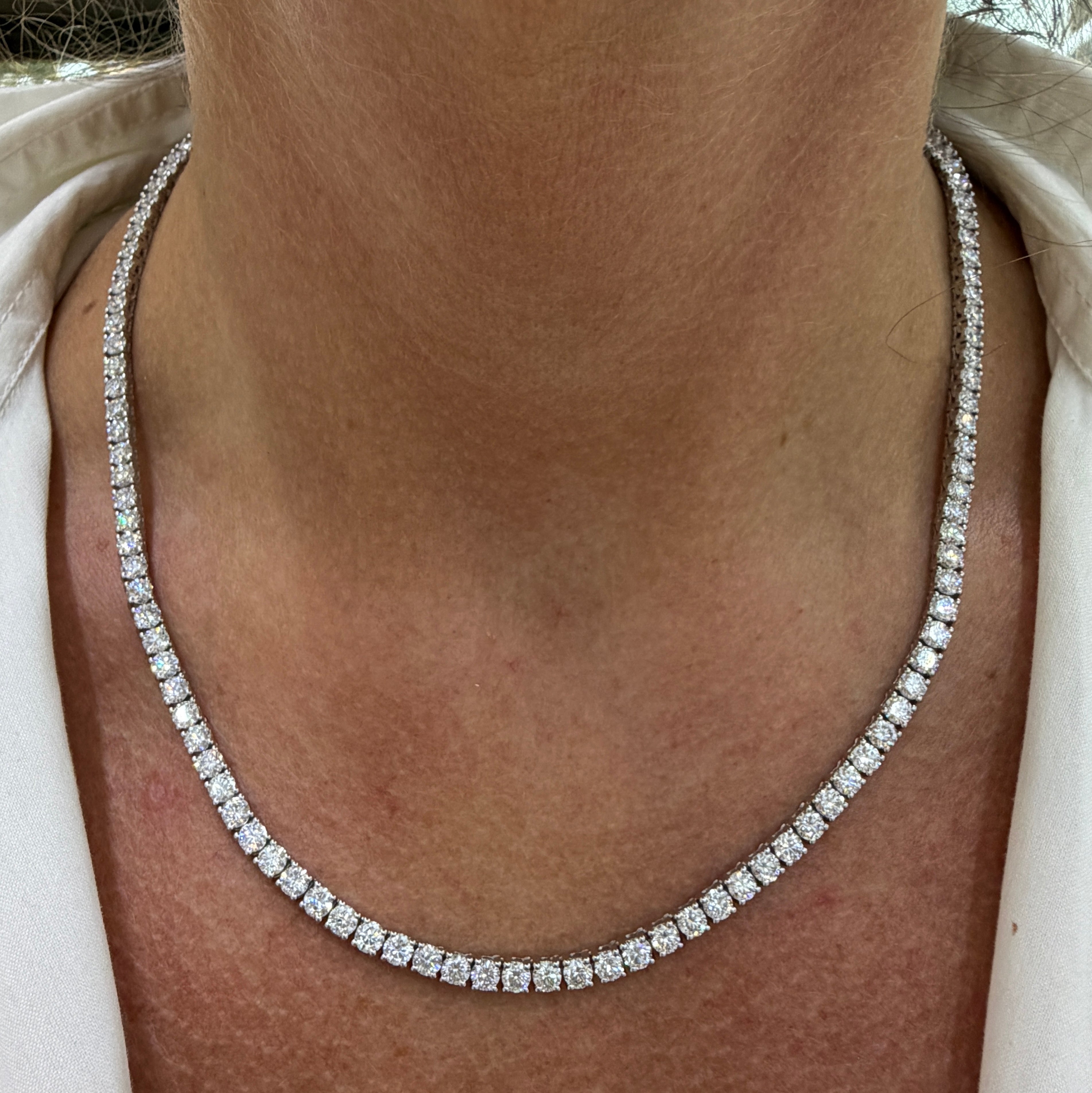 Unisex 14K White Gold 4-Prong 17.70ctw Lab Grown Diamond Tennis Chain Necklace