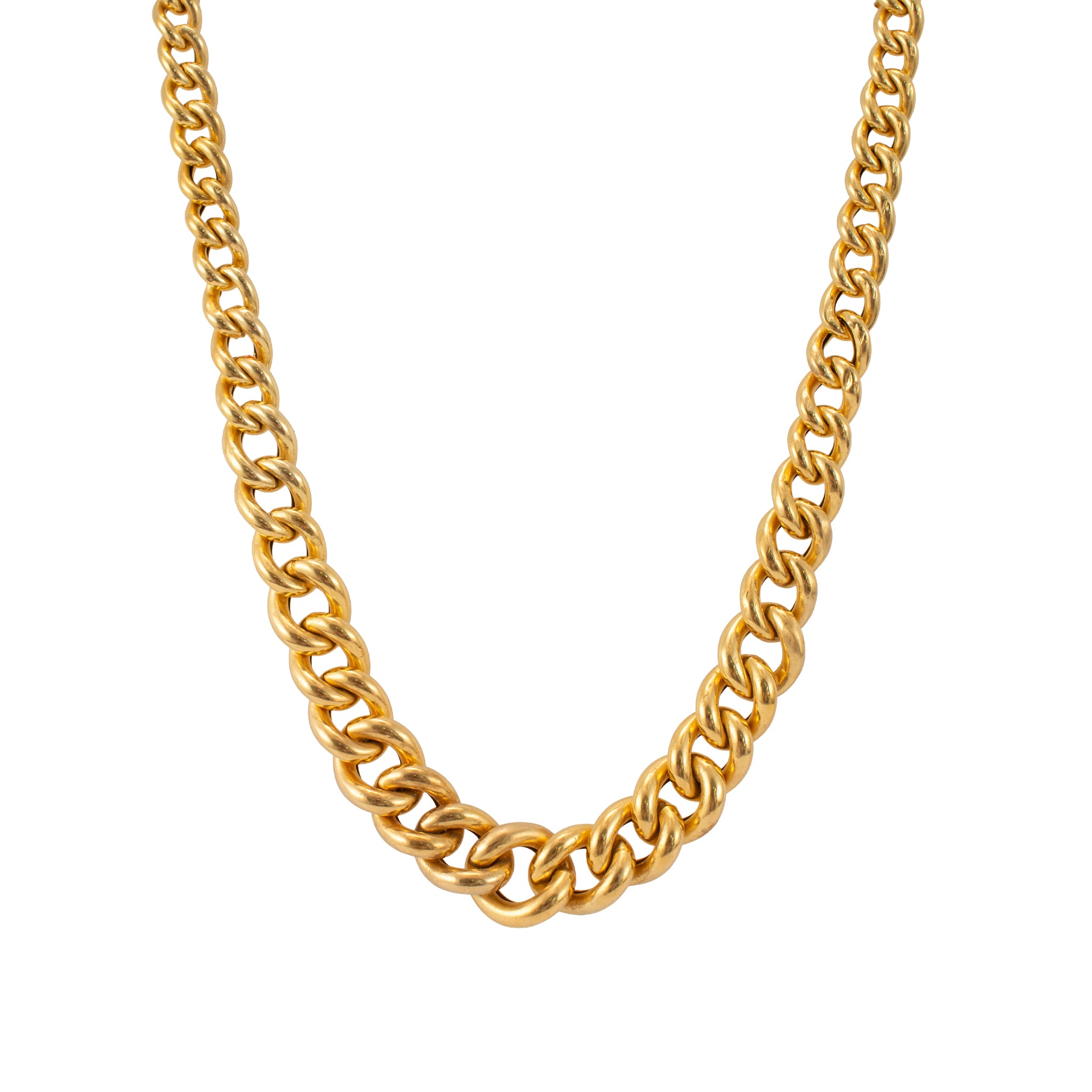 Vintage 18K Yellow Gold Chunky Graduated Curb Cuban Link Chain Necklace