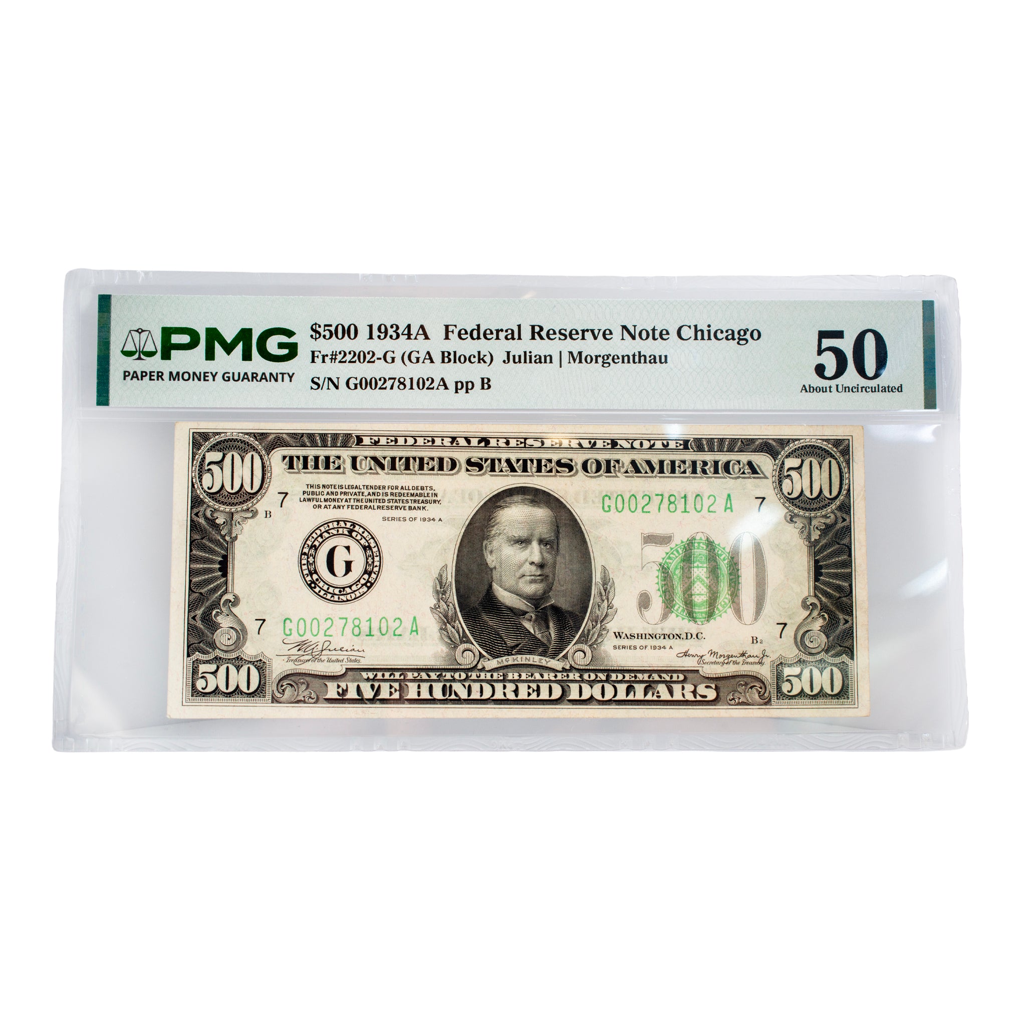 1934A Pmg 50 Chicago $500 Federal Reserve Paper Collectible Note