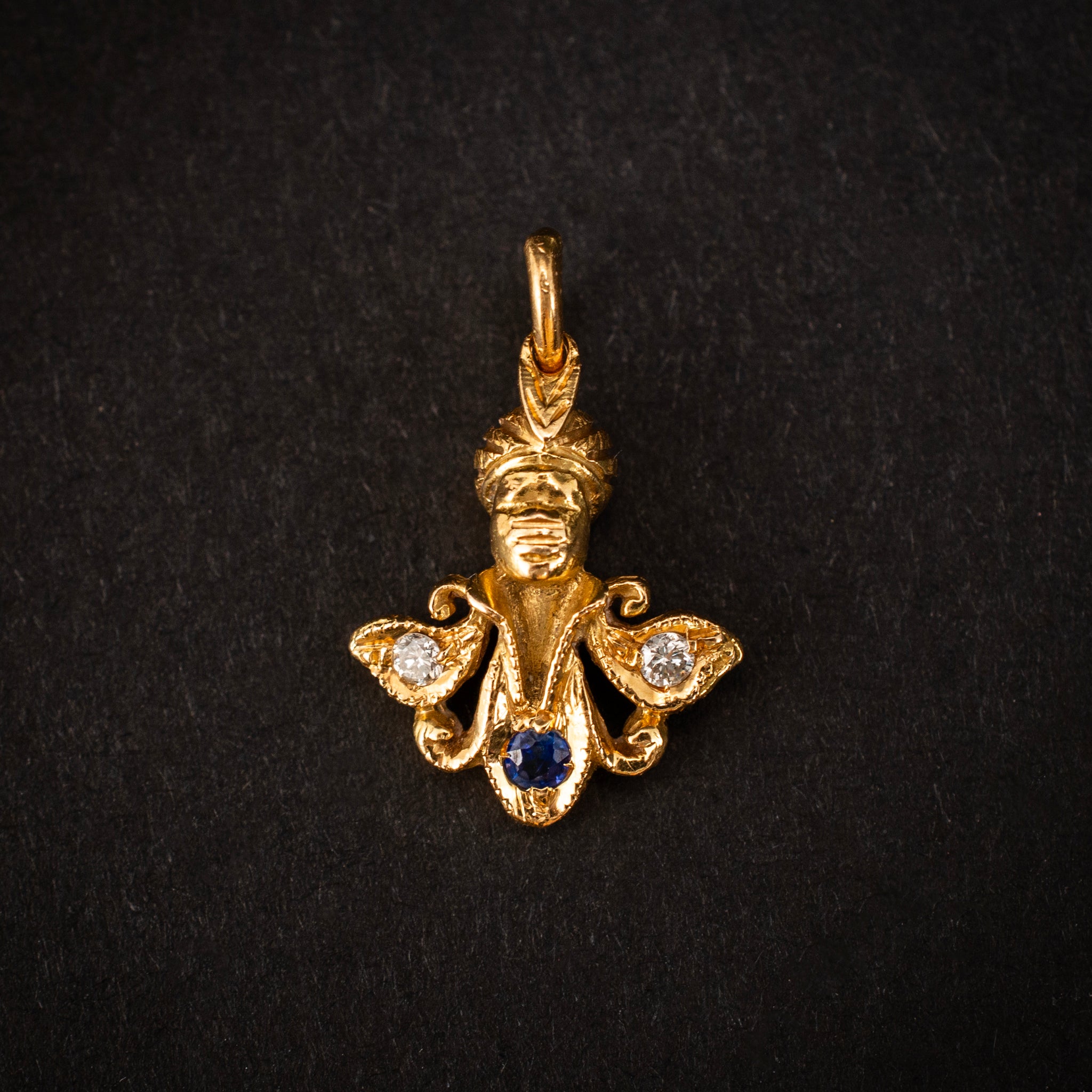 Pendant 0.04ct Diamond Sapphire 0.05ct 18K Yellow Gold Vintage 451923 available at DJP Jewelers & Luxury Buyers