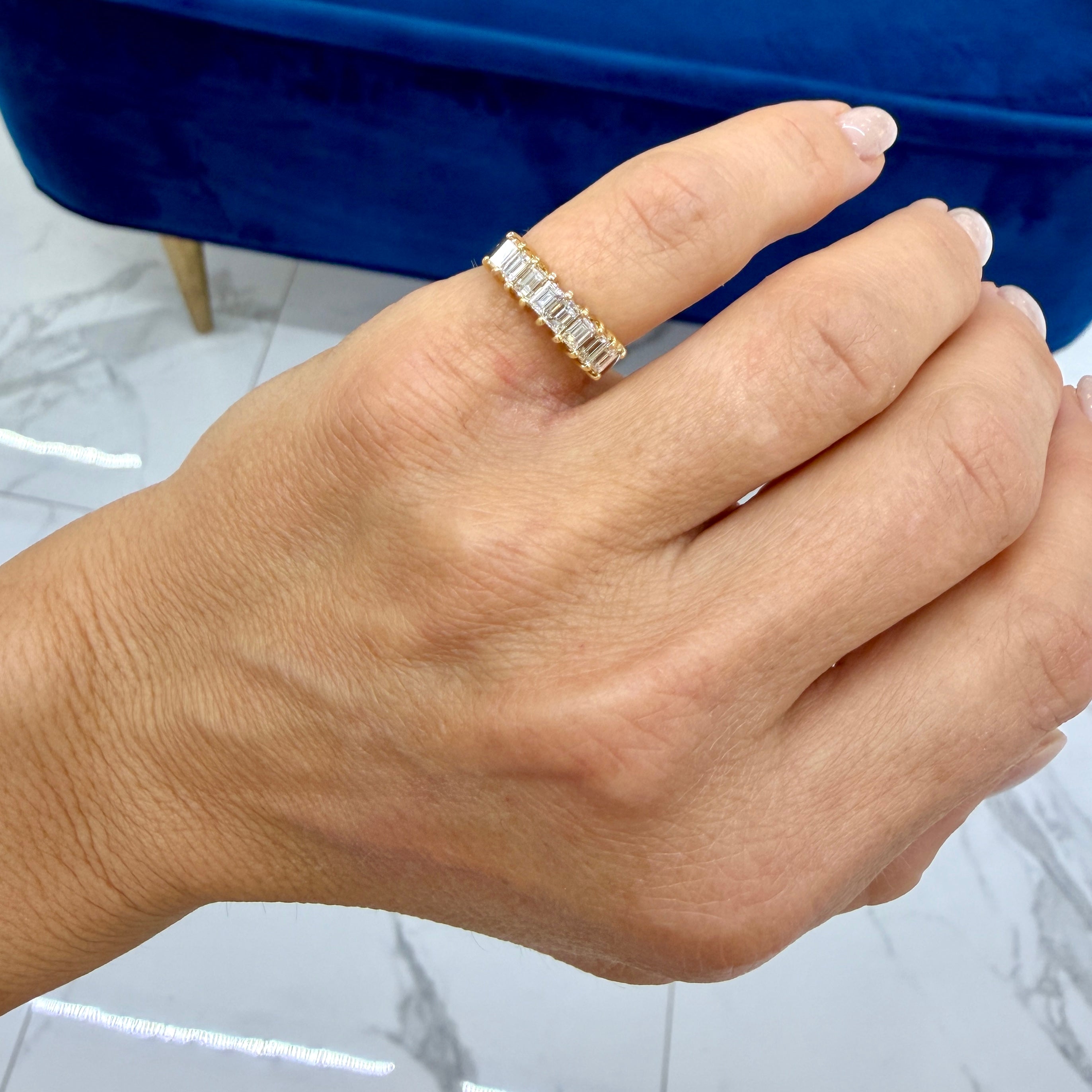 18K Yellow Gold 0.58ct Baguette Diamond Half Eternity Band Ring