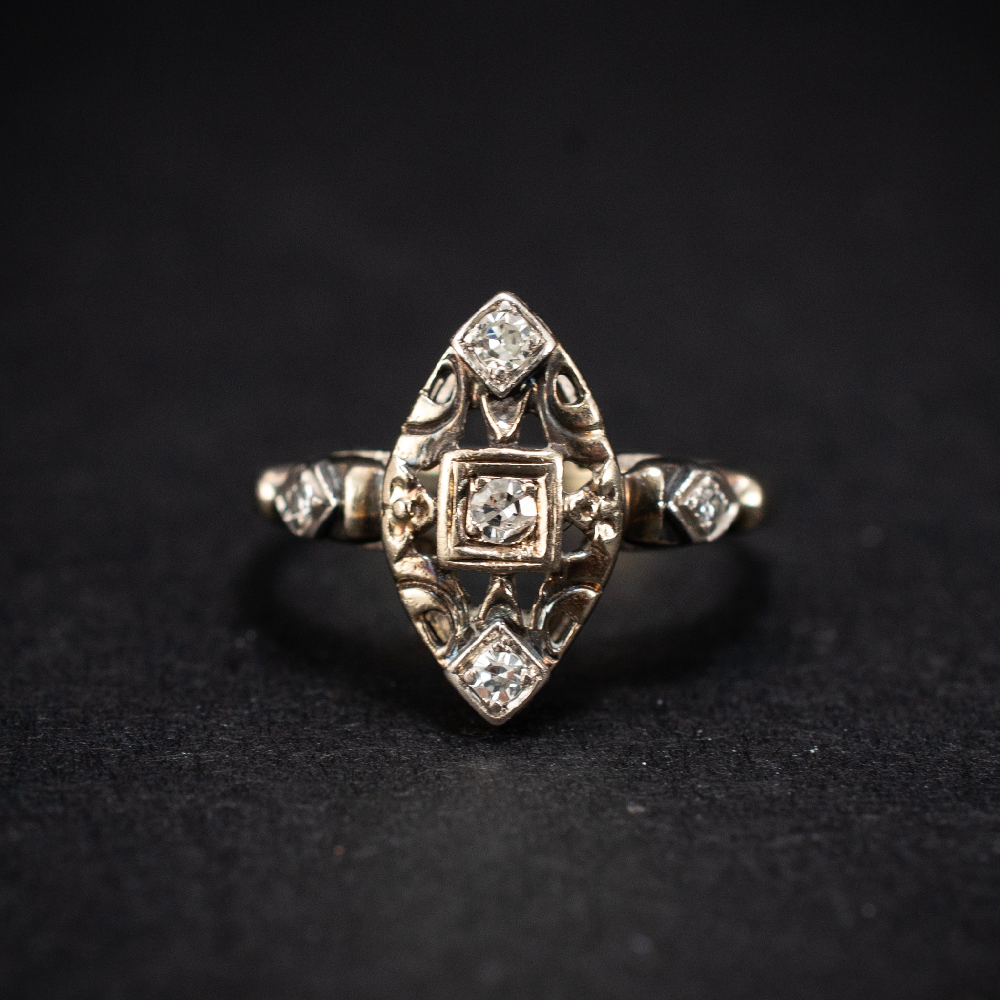 Cocktail & Statement Ring 0.14ct Diamond Filigree 14K White Gold Art Deco 451940 available at DJP Jewelers & Luxury Buyers