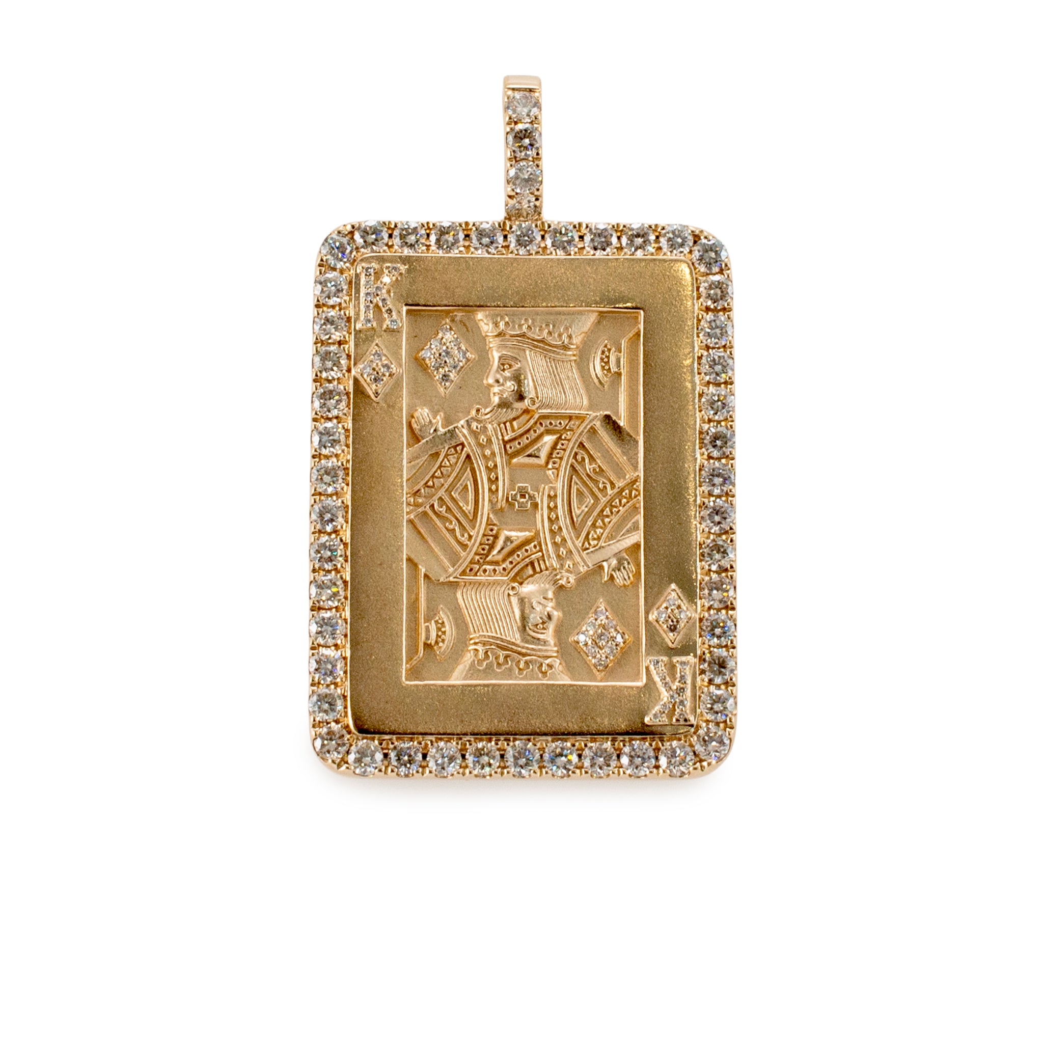 Men’s 14K Yellow Gold 2.34ct Halo Diamond King of Diamonds Card Drop Pendant