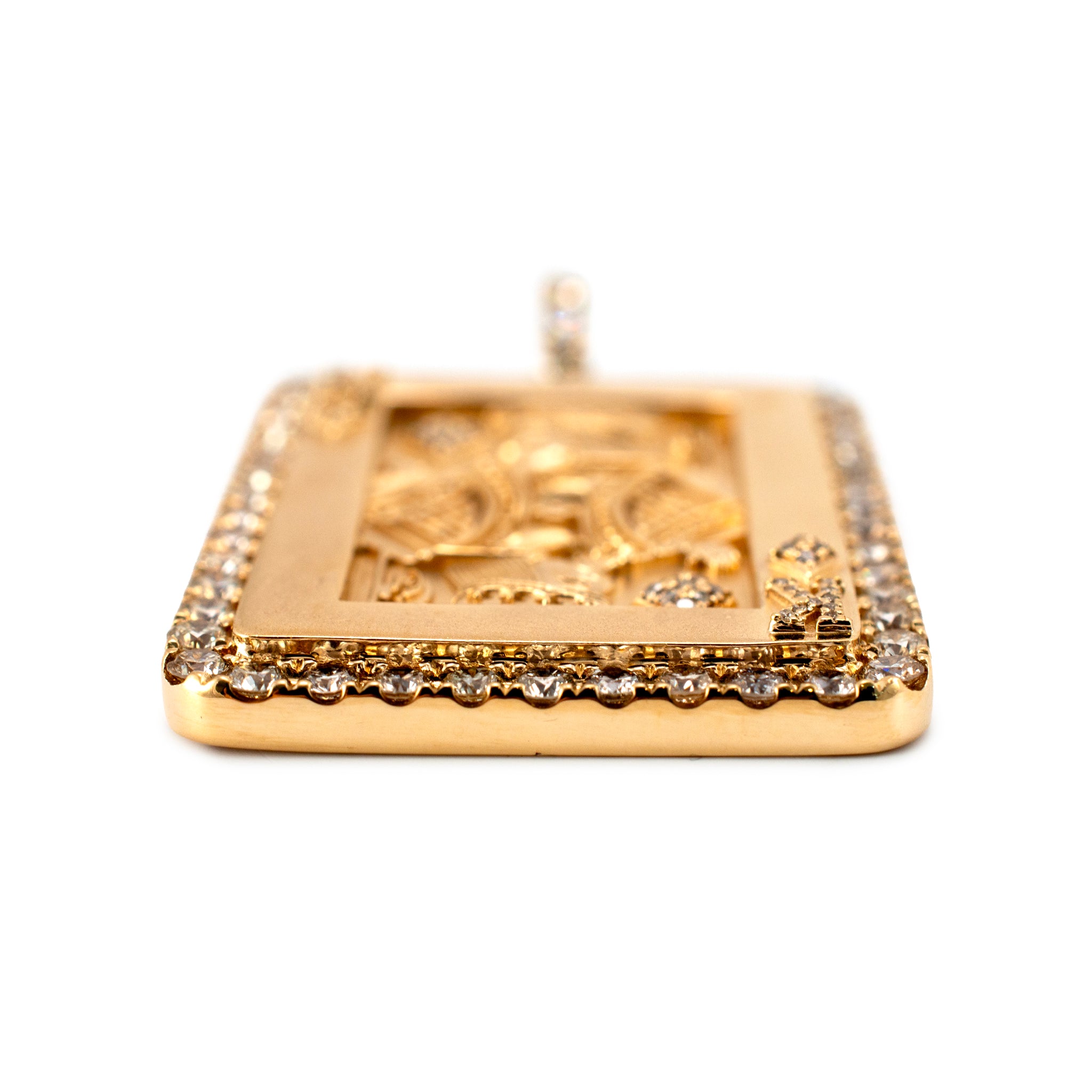 Men’s 14K Yellow Gold 2.34ct Halo Diamond King of Diamonds Card Drop Pendant