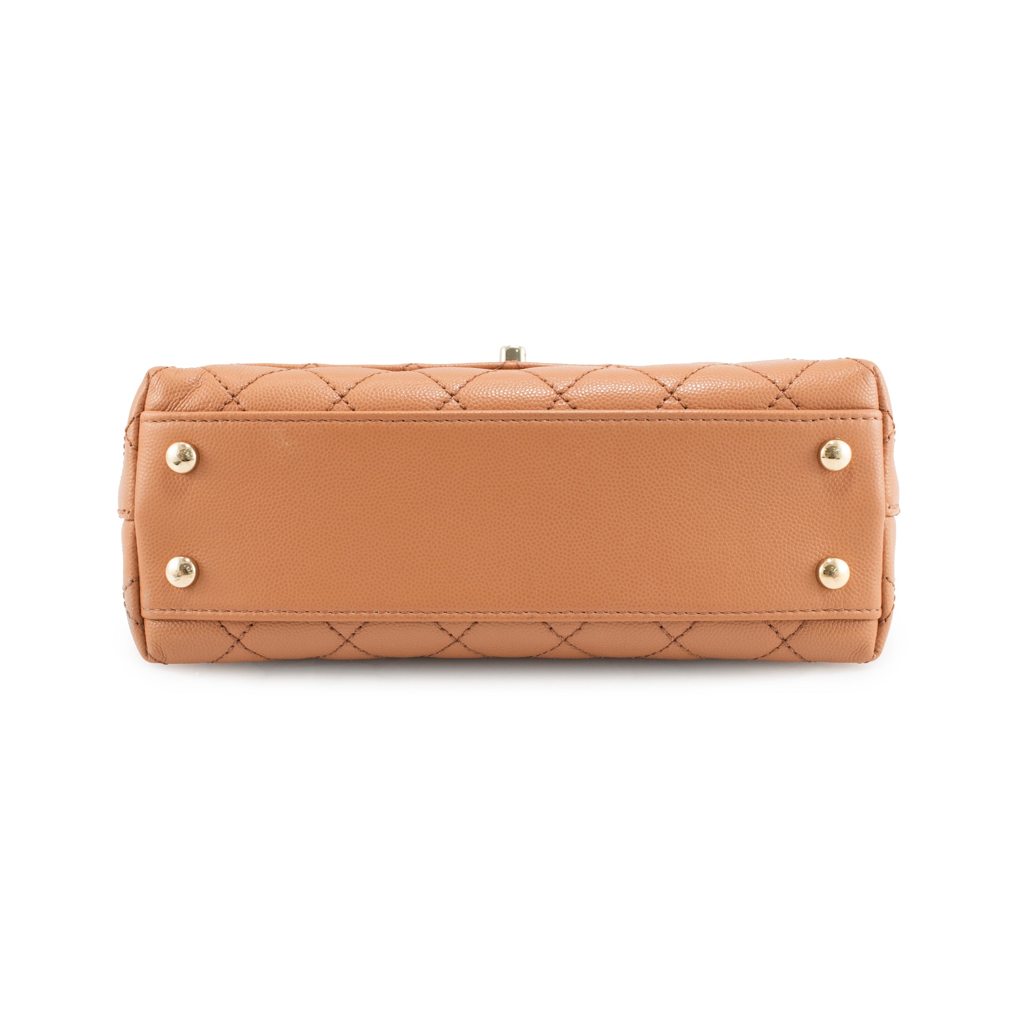 Chanel Coco Caramel Brown Quilted Caviar Leather Mini Flap Top Handle Bag