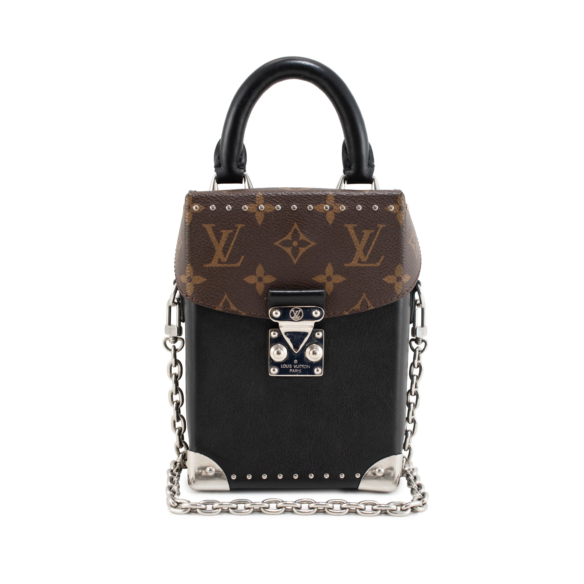 Louis Vuitton Monogram Canvas Black Leather Silver Hardware Camera Box Bag
