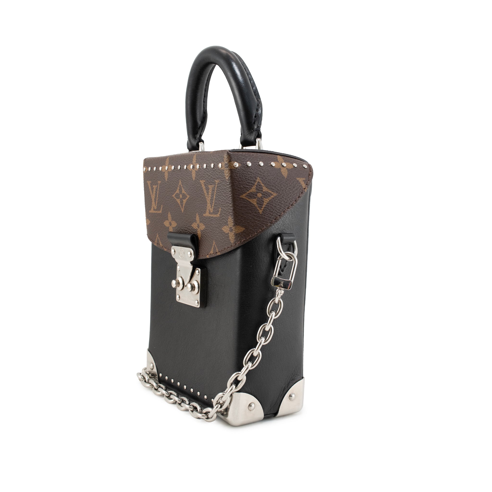 Louis Vuitton Monogram Canvas Black Leather Silver Hardware Camera Box Bag