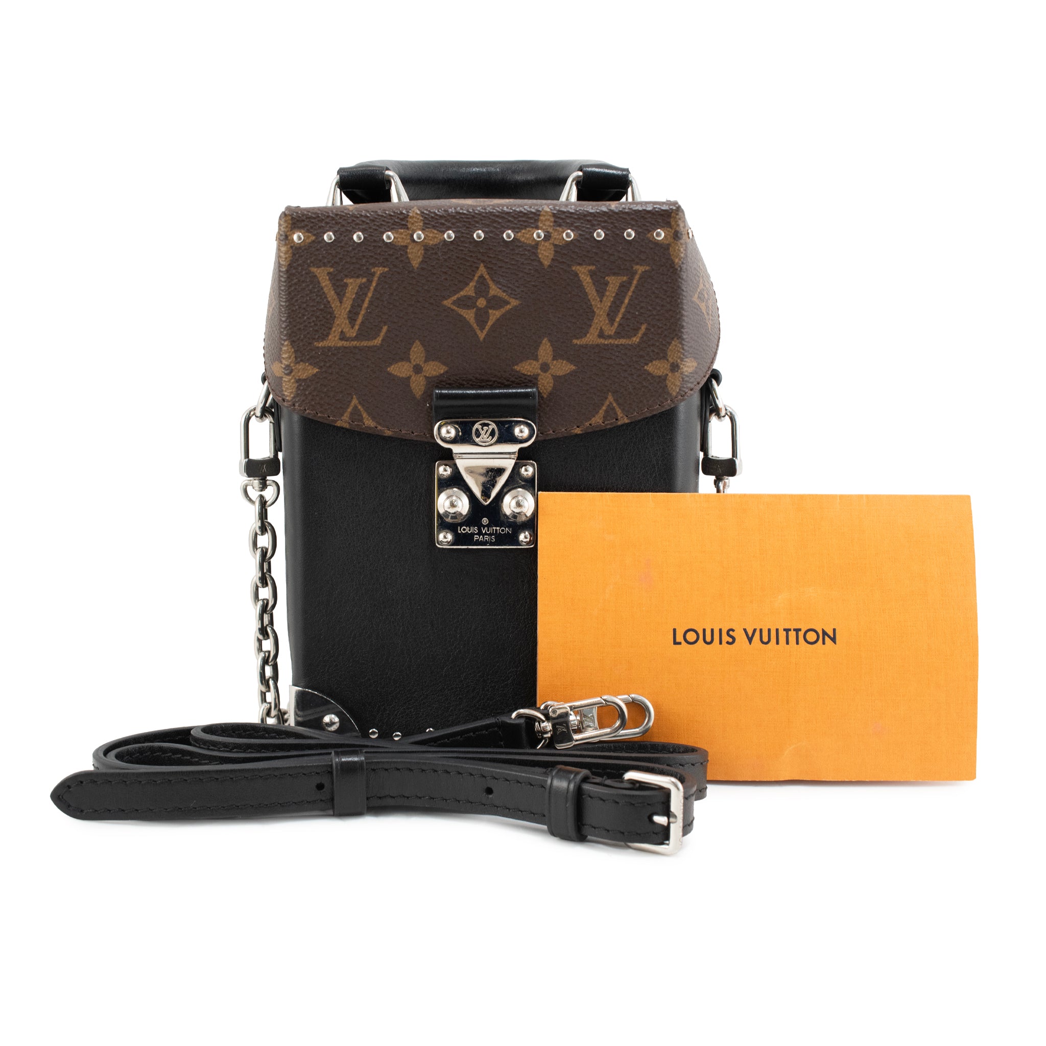 Louis Vuitton Monogram Canvas Black Leather Silver Hardware Camera Box Bag