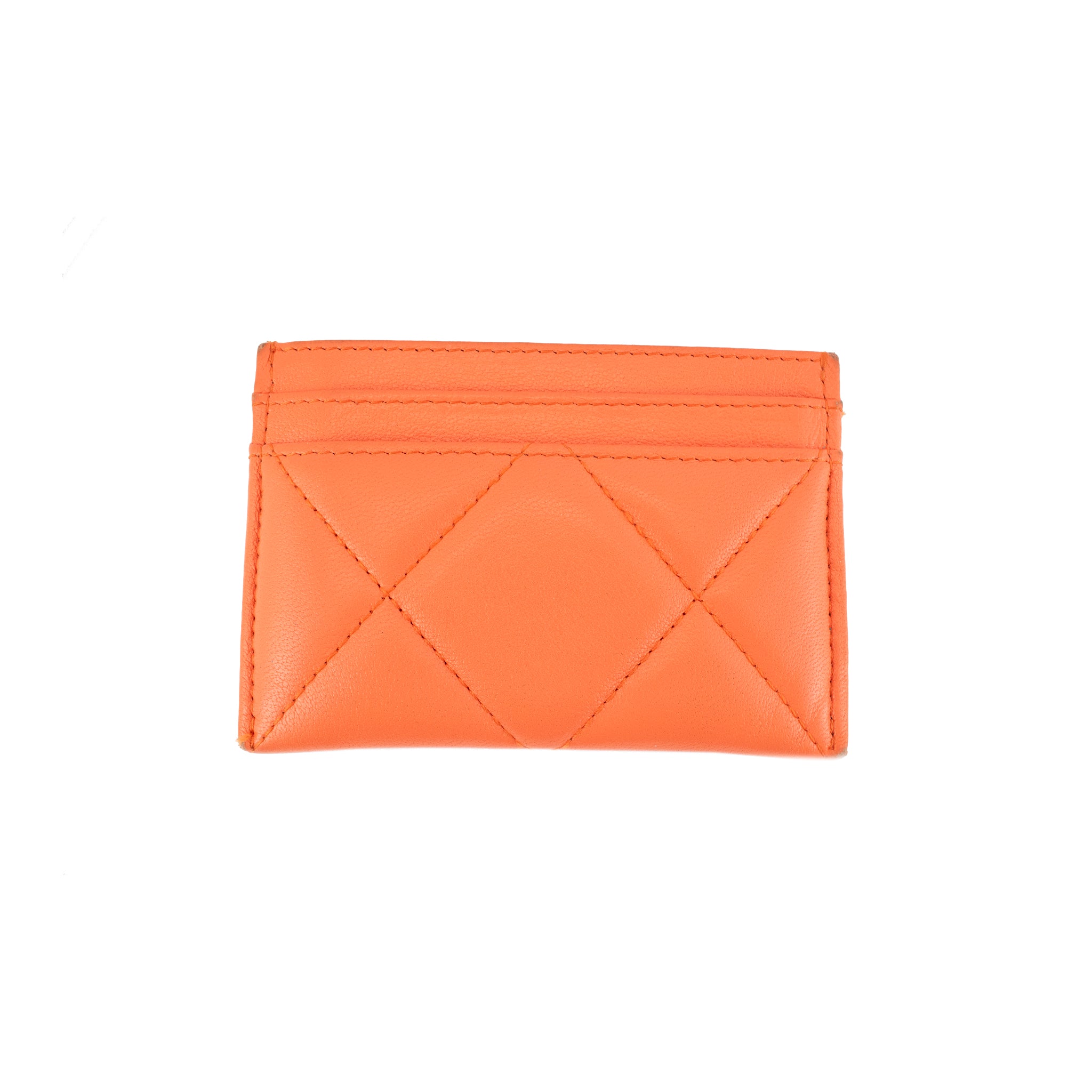 Chanel Coco Orange Lambskin 19 Quilted CC Card Holder Wallet