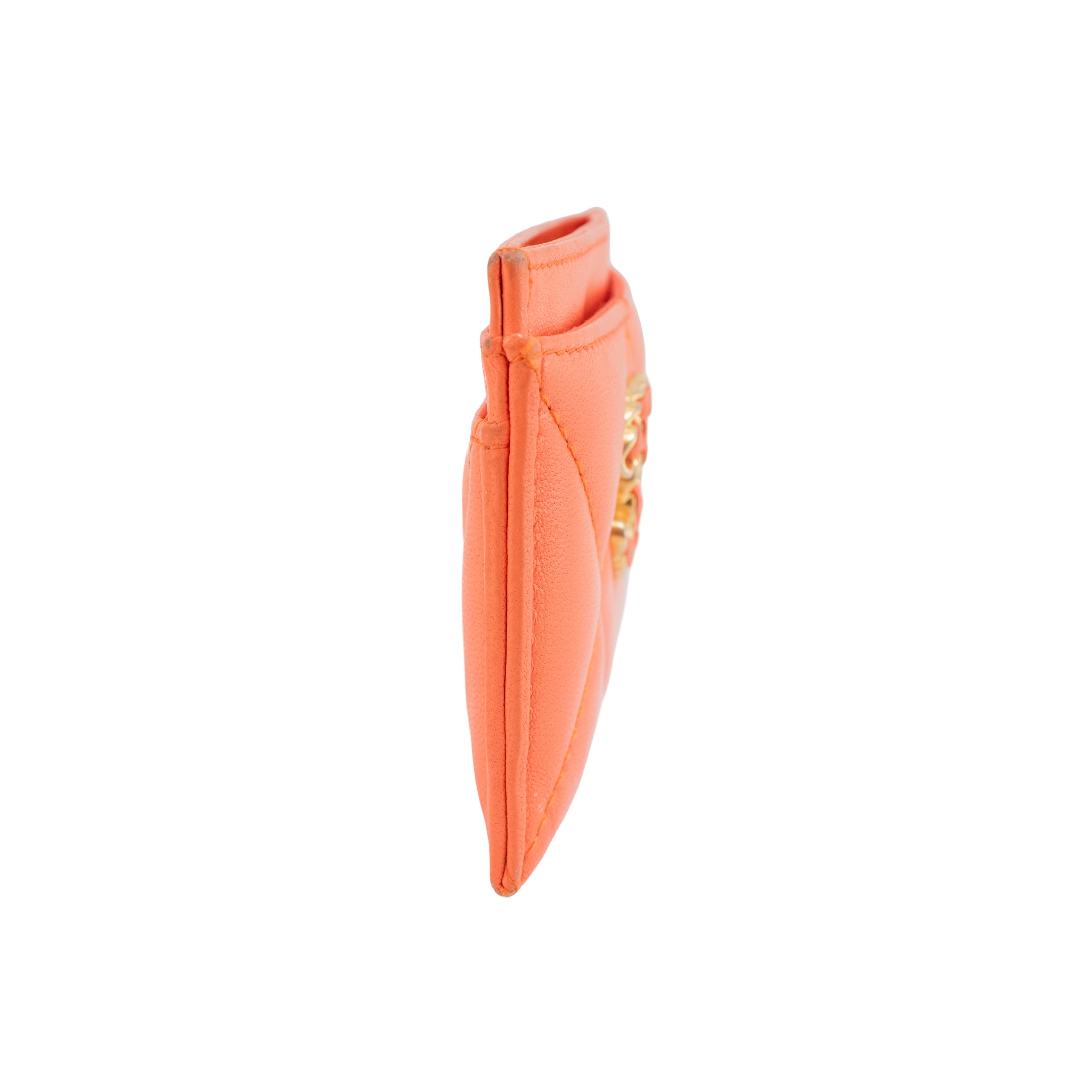 Chanel Coco Orange Lambskin 19 Quilted CC Card Holder Wallet
