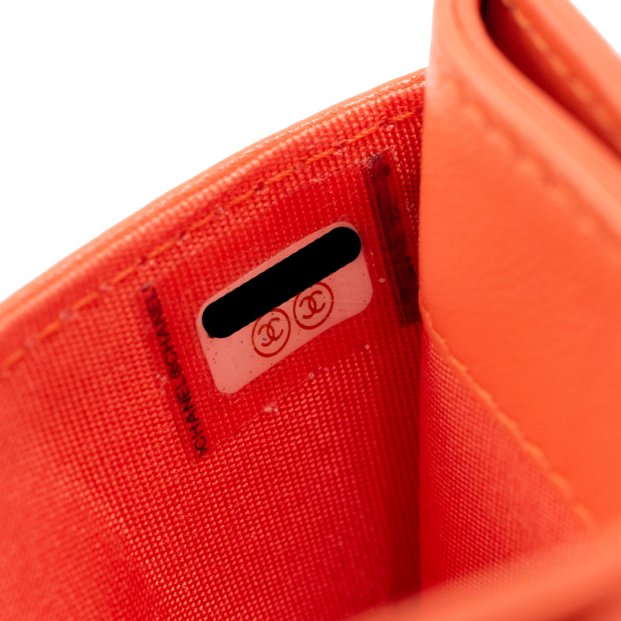 Chanel Coco Orange Lambskin 19 Quilted CC Card Holder Wallet